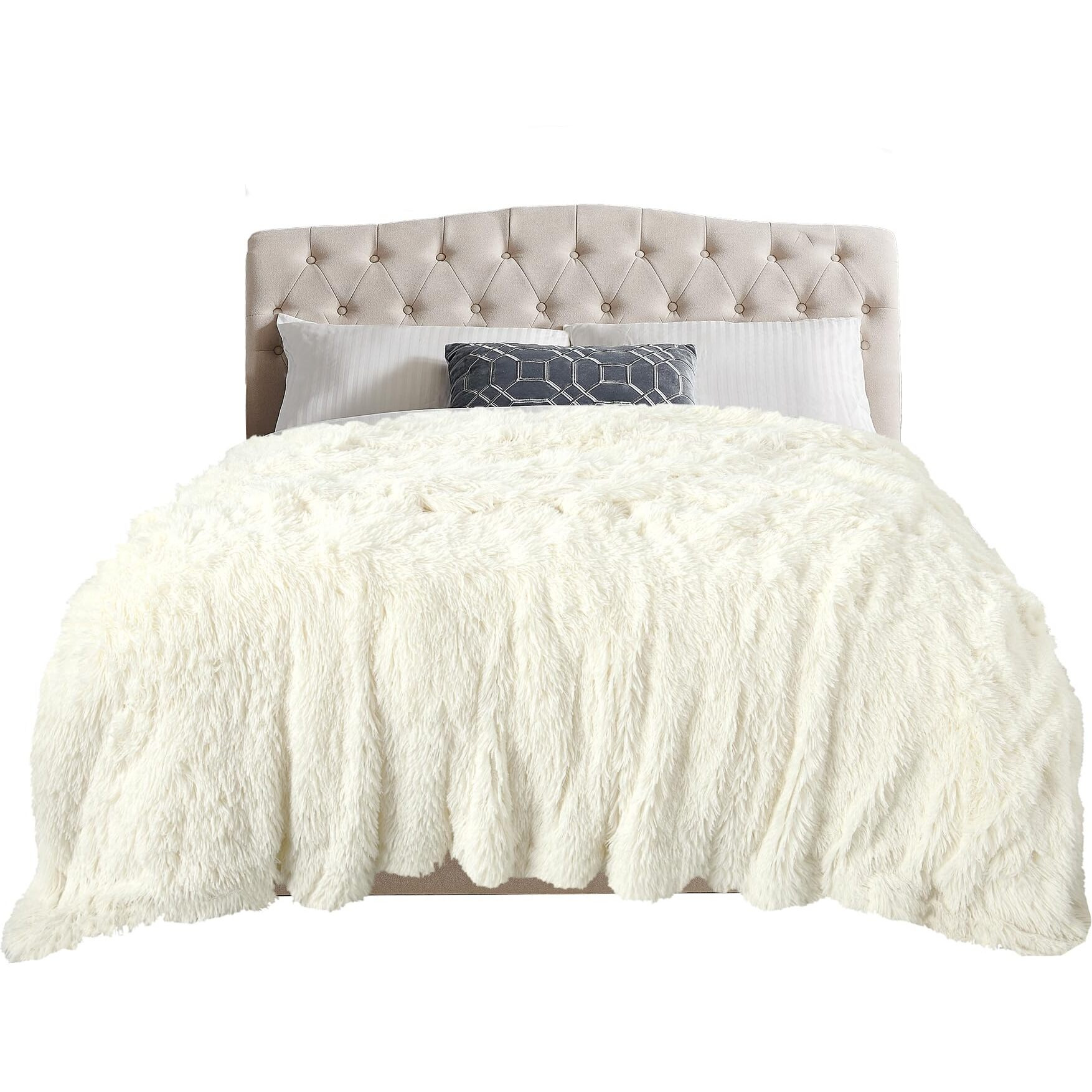 Toonow Extra Soft Fuzzy Faux Fur Blanket Queen Size 78"&quotX90""  Reversible Lightweight Decorative Blankets And Throws Super Soft Cozy Microfiber Fleece Fuzzy Blankets For Couch Bed  Cream White