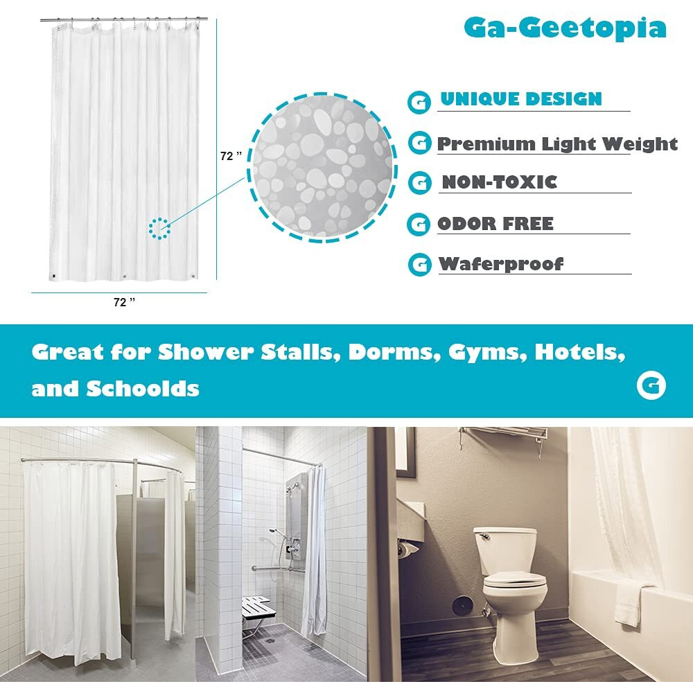 Ga-Geetopia Eva Clear Thin Shower Curtain Liner  Pebble Pattern 72X72 Inch Lightweight Plastic Bathroom Shower Showroom Inner Curtain With Rustproof Metal Grommets And Weighted Magnets(No Hooks)