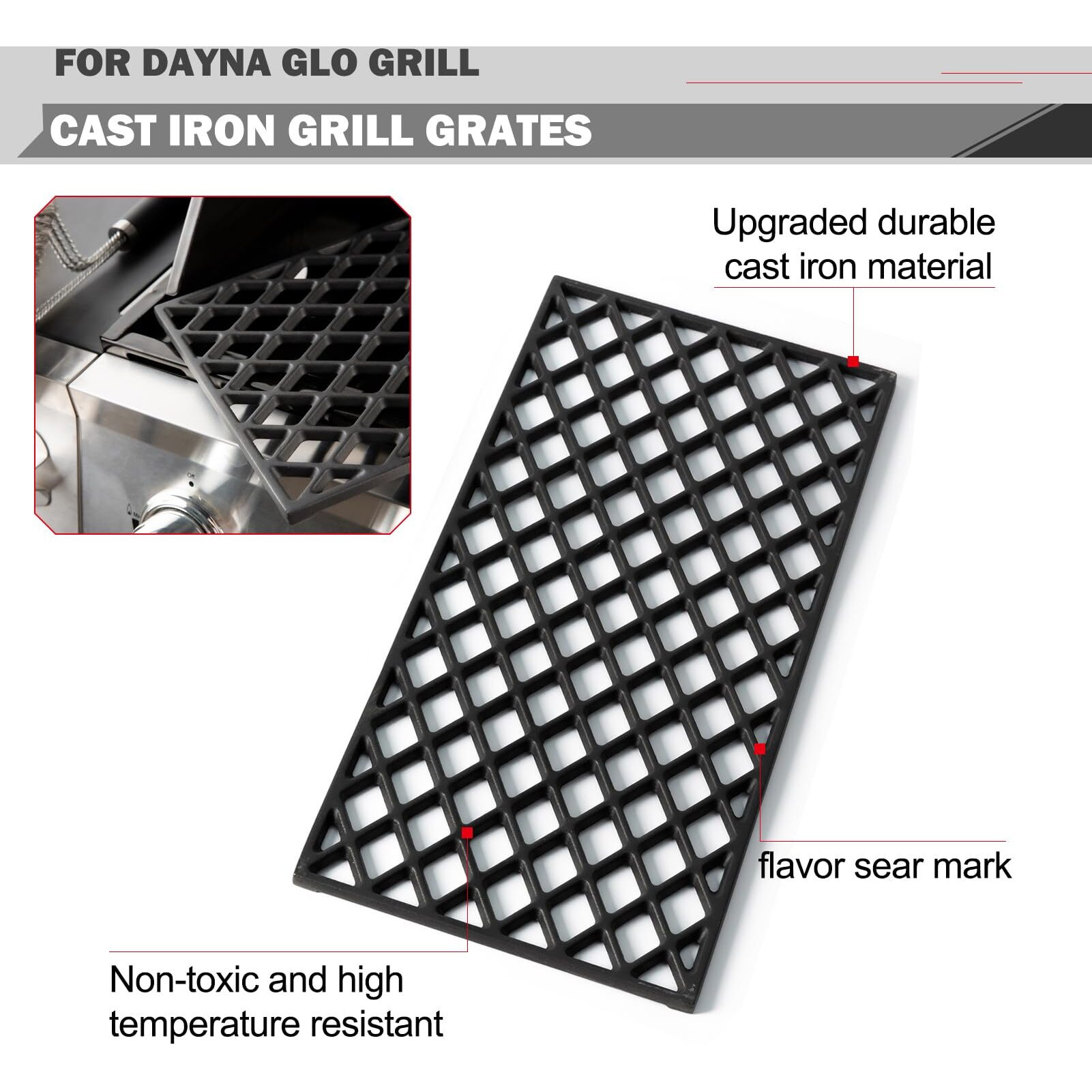 Dgh474Crp Dgh450Crp Grill Replacement Parts Grates For Dyna Glo Grill Parts Dgh483Crp Sear Grill Grate Cooking Grates Dyna Glo Side Searing Grate 70-01-911 Dgh485Crp Reversible Cast Iron Grates Parts