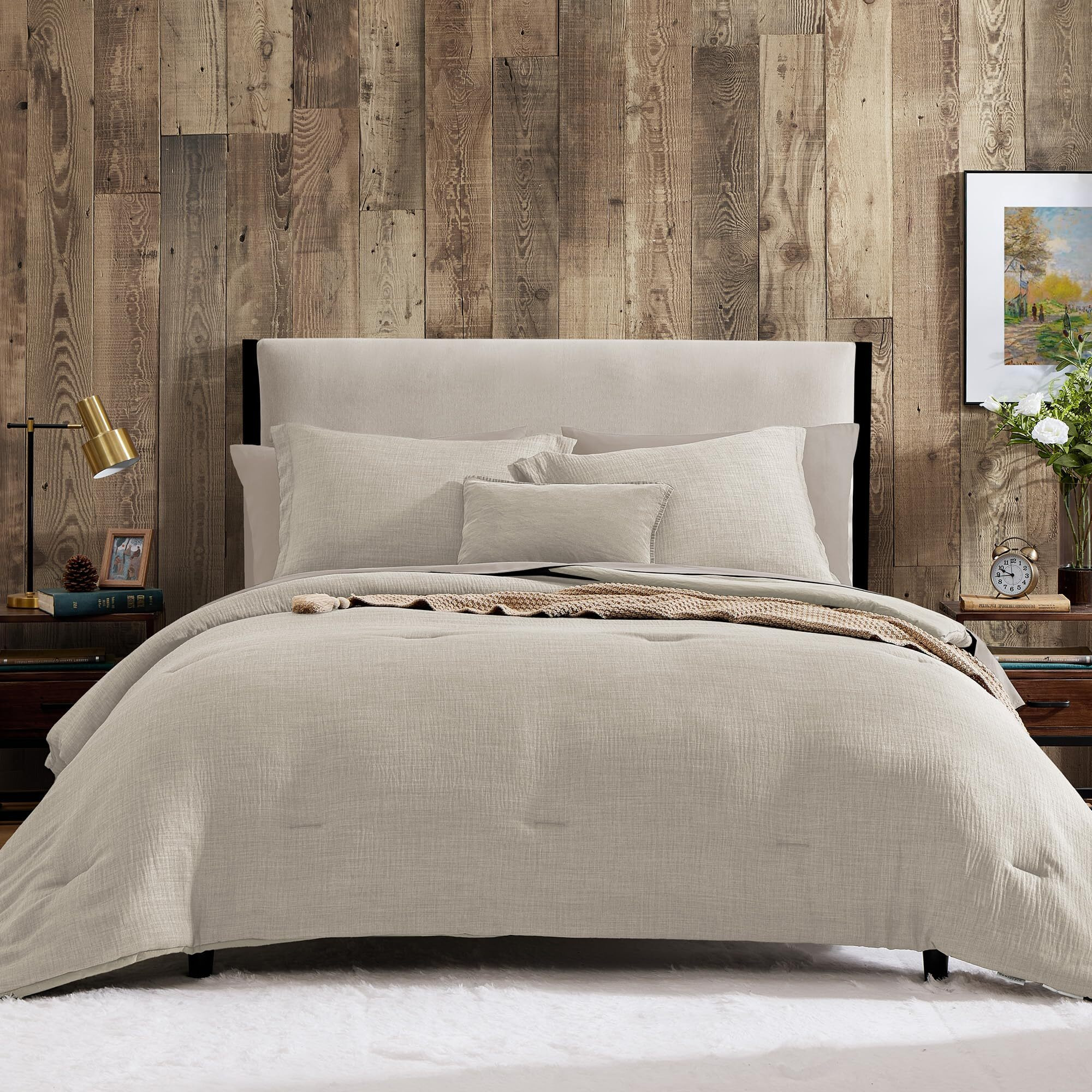 Geniospin Queen Comforter Set - 7 Pieces Comforter Queen Size  Soft Solid Bedding Set For All Season  Textured Bed In A Bag With Flat Sheet And Fitted Sheet  Pillowcases & Shams (Ivory  90''X90'')