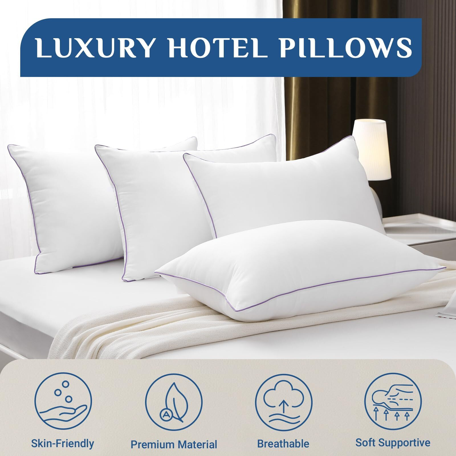 Jollyvogue Pillows King Size Set Of 1  Bed Pillows Set Of 1  Cooling And Supportive Pillows With Super Soft Down Alternative Fill  Luxury Fluffy Hotel Quality For Side  Back  And Stomach Sleepers