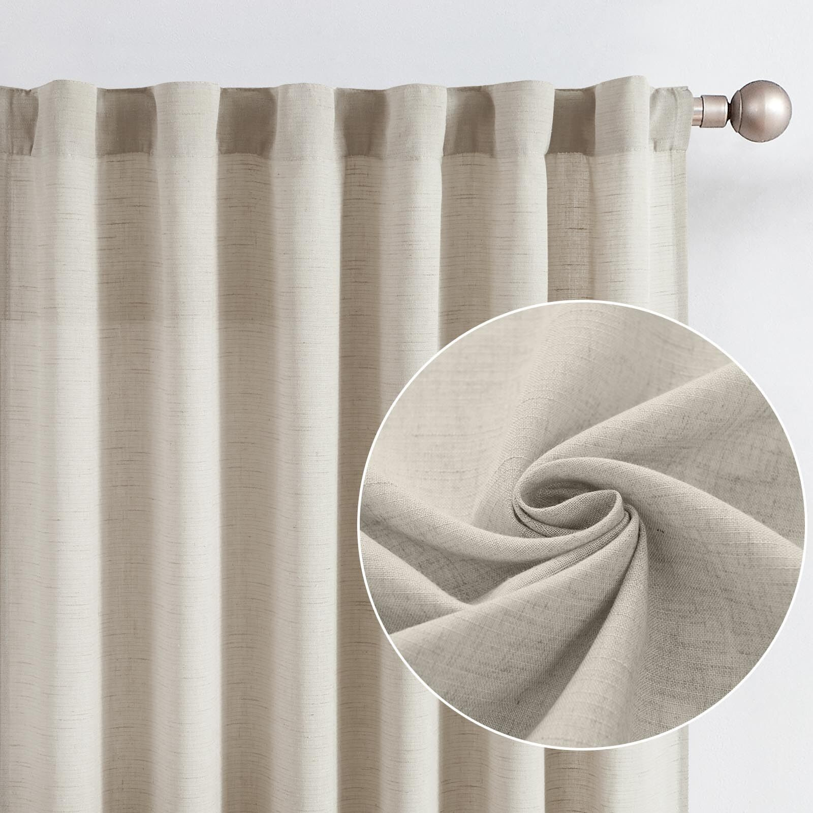 Jinchan Linen Curtains 63 Inches Length For Living Room Oat Farmhouse Rod Pocket Back Tab Light Filtering Window Drapes For Bedroom Curtains 2 Panels