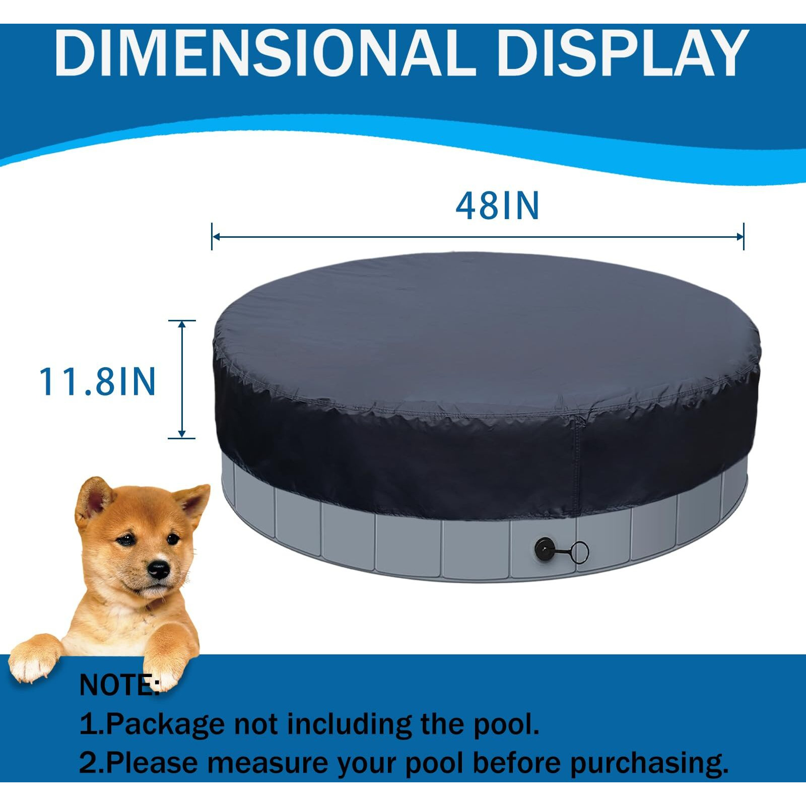 Safana 64"" Foldable Dog Pool Cover  Swimming Pool Cover For Kids And Pets Round Collapsible Dog Bath Pool Cover  Outdoor Inflatable Paddling Cover  Dustproof Waterproof Prevent Leaves