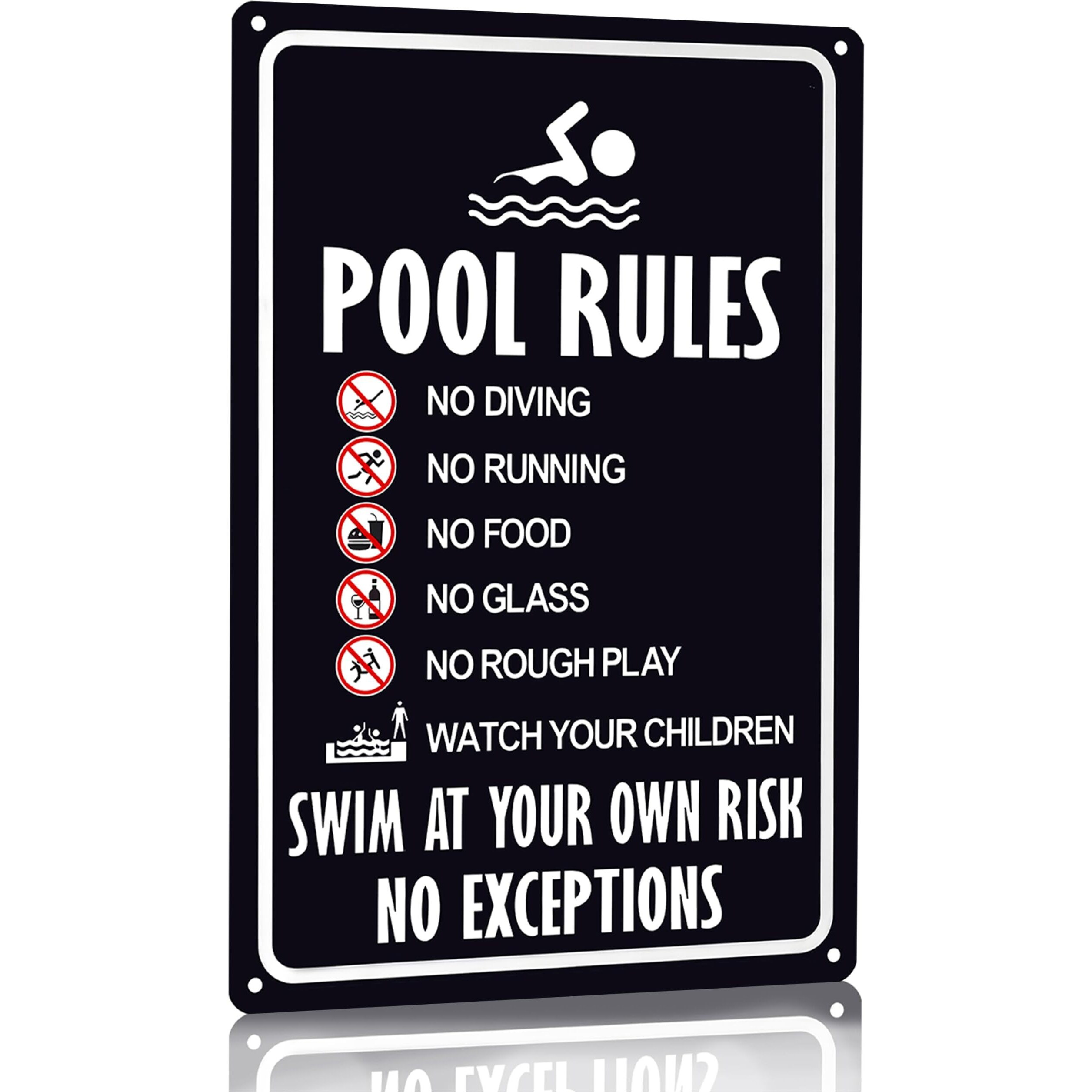 Crazysign Pool Rules Sign Warning Swim At Your Own Risk Vintage Tin Sign For Swimming Pool Water Park Beach Decor 8X12 Inches (3131)