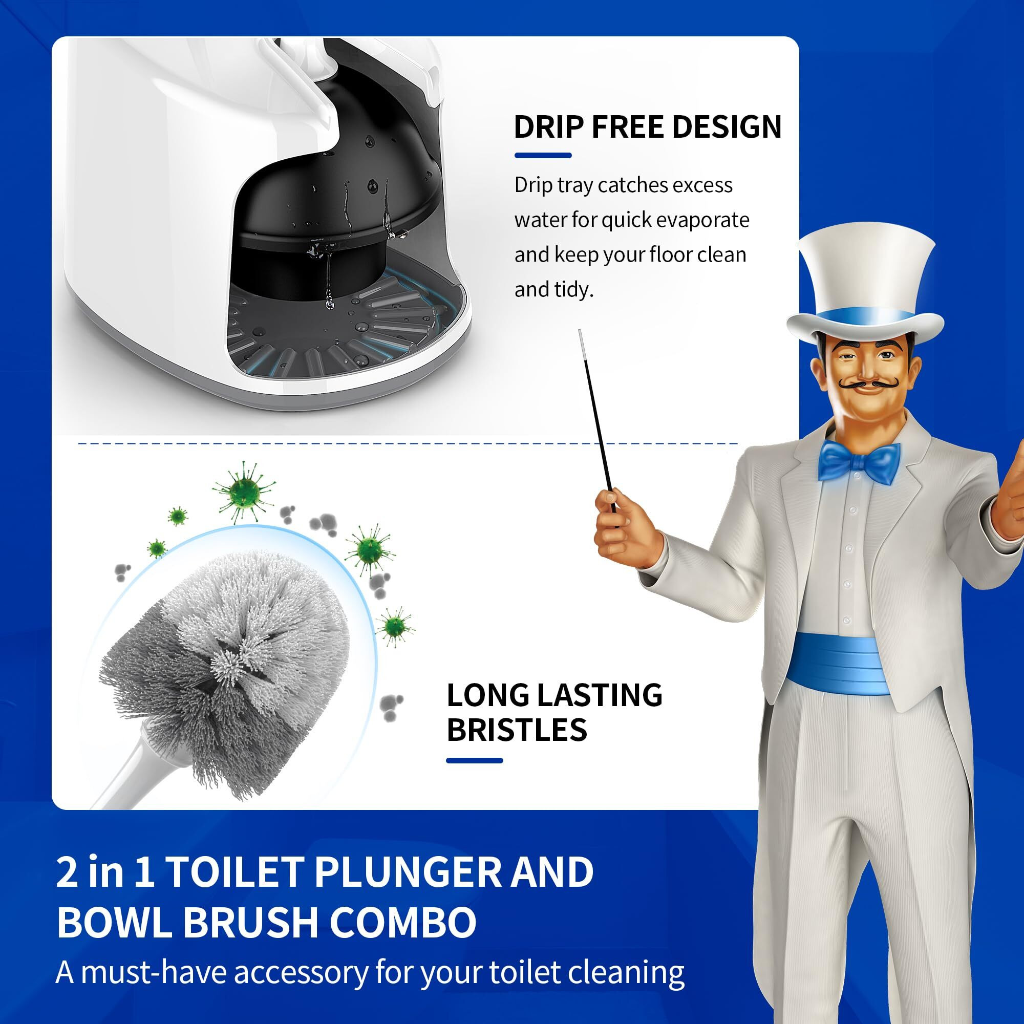 Mr.Siga Toilet Plunger And Bowl Brush With Holder  Heavy Duty Toilet Brush And Plunger Set For Bathroom Cleaning  White  1 Set