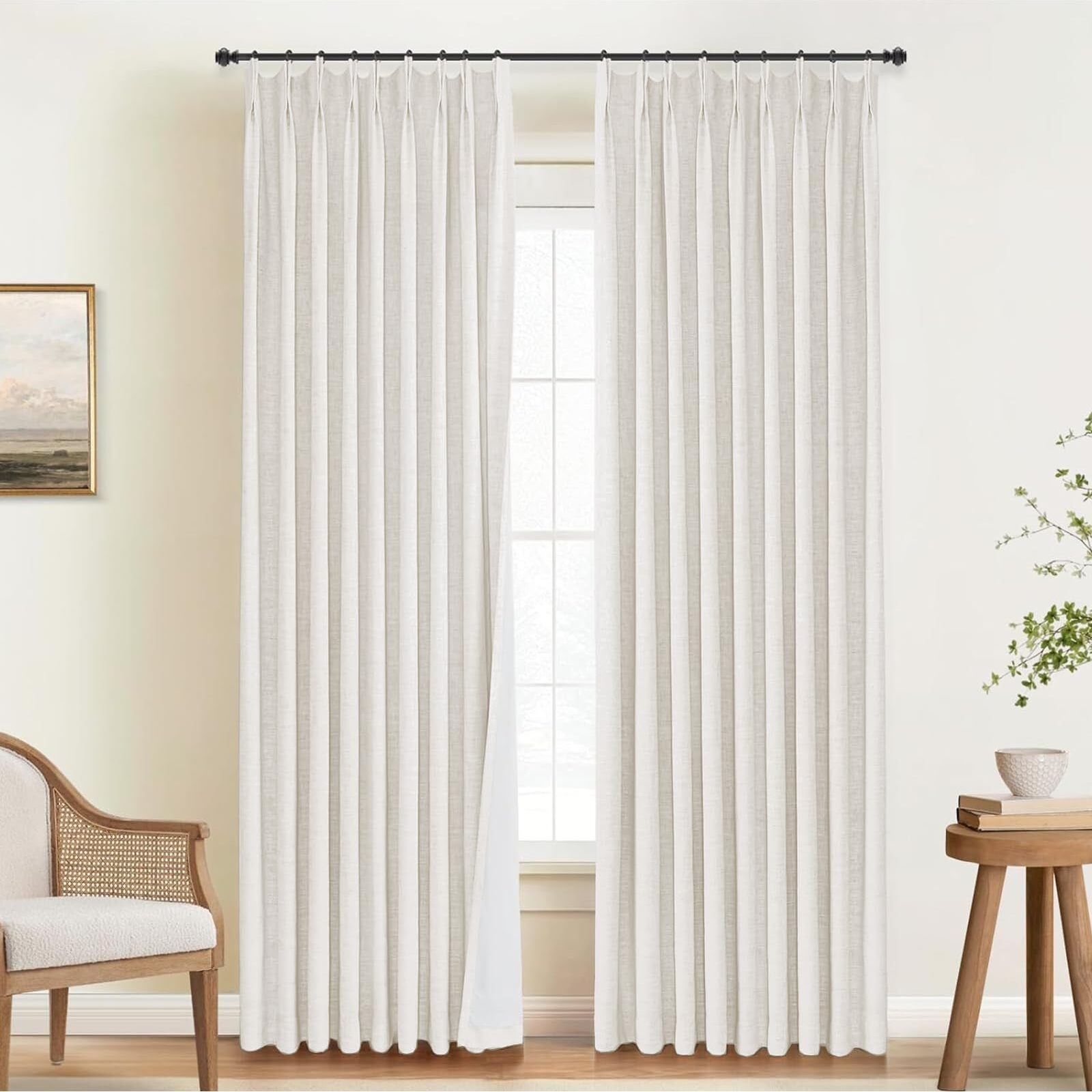 Inovaday 100% Blackout Curtains For Bedroom  Pinch Pleated Linen Blackout Curtains 96 Inch Length 2 Panels Set  Thermal Room Darkening Linen Curtain Drapes For Bedroom Living Room  W40 X L96  Linen
