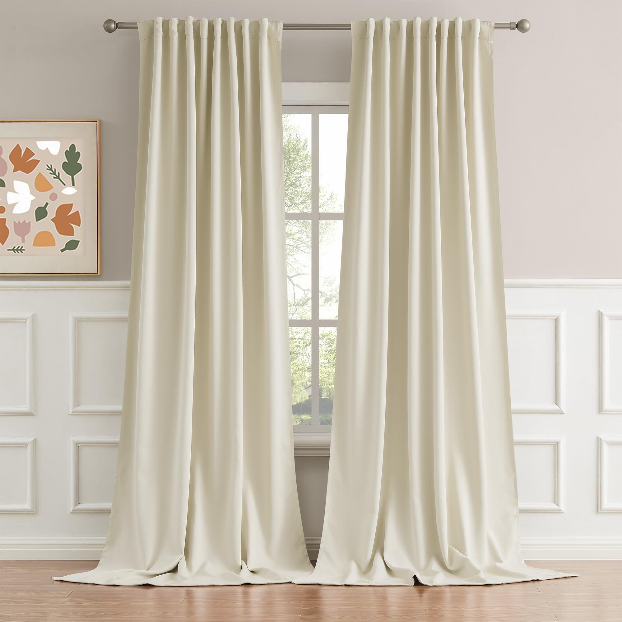 2 Pcs Living Room Curtains High Ceiling Extra Long Drapes Rod Pocket Back Tab Beige Farmhouse Curtains Window Treatments For Bedroom Patio Door 132 Inches Long 11 Ft Length 52 Inch Width  Ivory