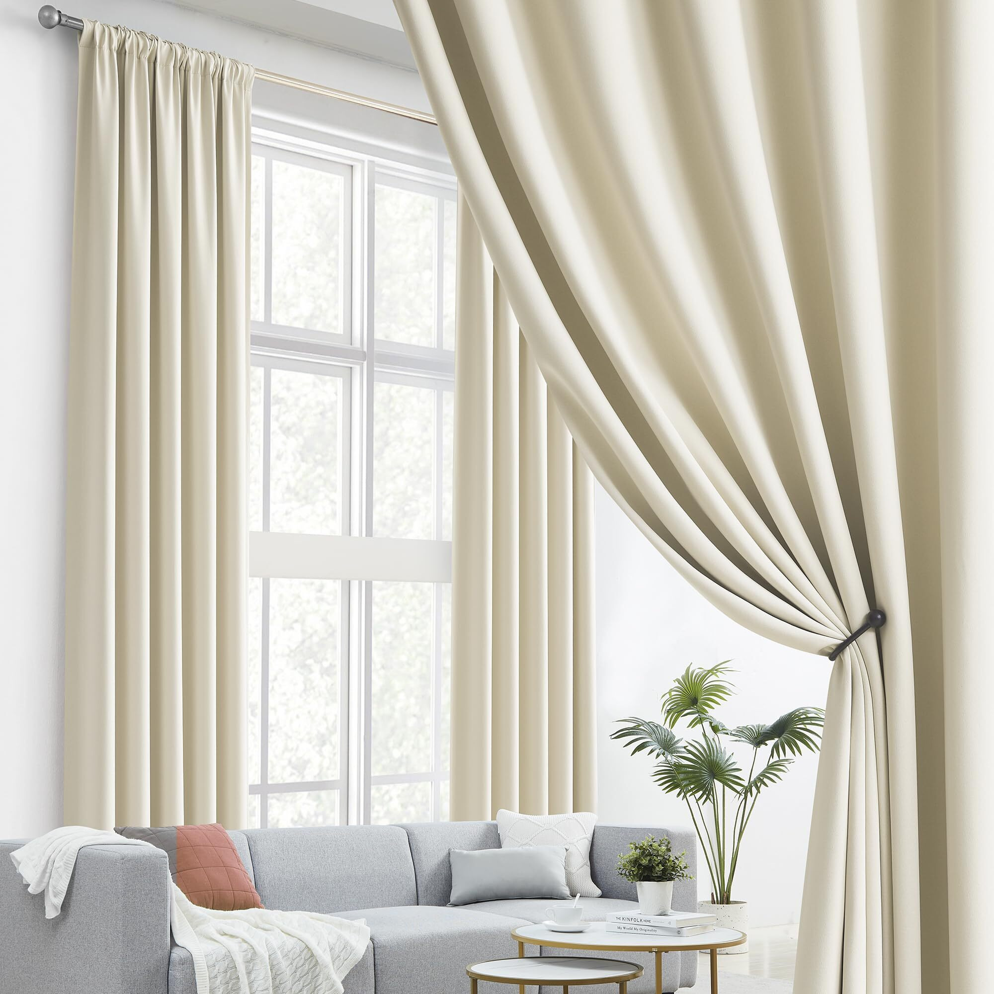 2 Pcs Living Room Curtains High Ceiling Extra Long Drapes Rod Pocket Back Tab Beige Farmhouse Curtains Window Treatments For Bedroom Patio Door 132 Inches Long 11 Ft Length 52 Inch Width  Ivory