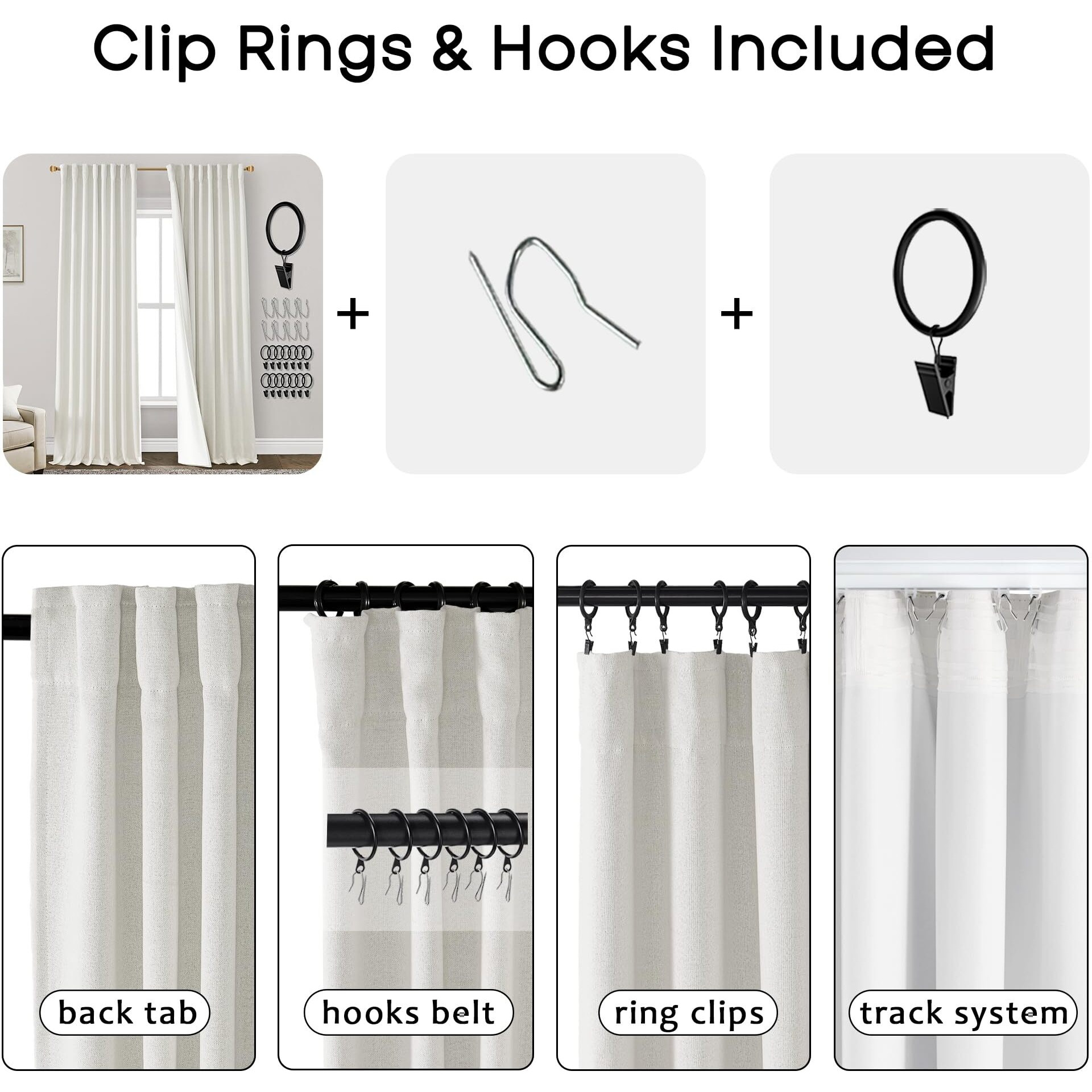 Linen Blackout Curtains 84 Inch Length 2 Panels Set For Living Room Black Out Pleated Back Tab Room Darkening Insulated Thermal Curtains For Winter Bedroom 84 Inches Long Cream Ivory Two Panel