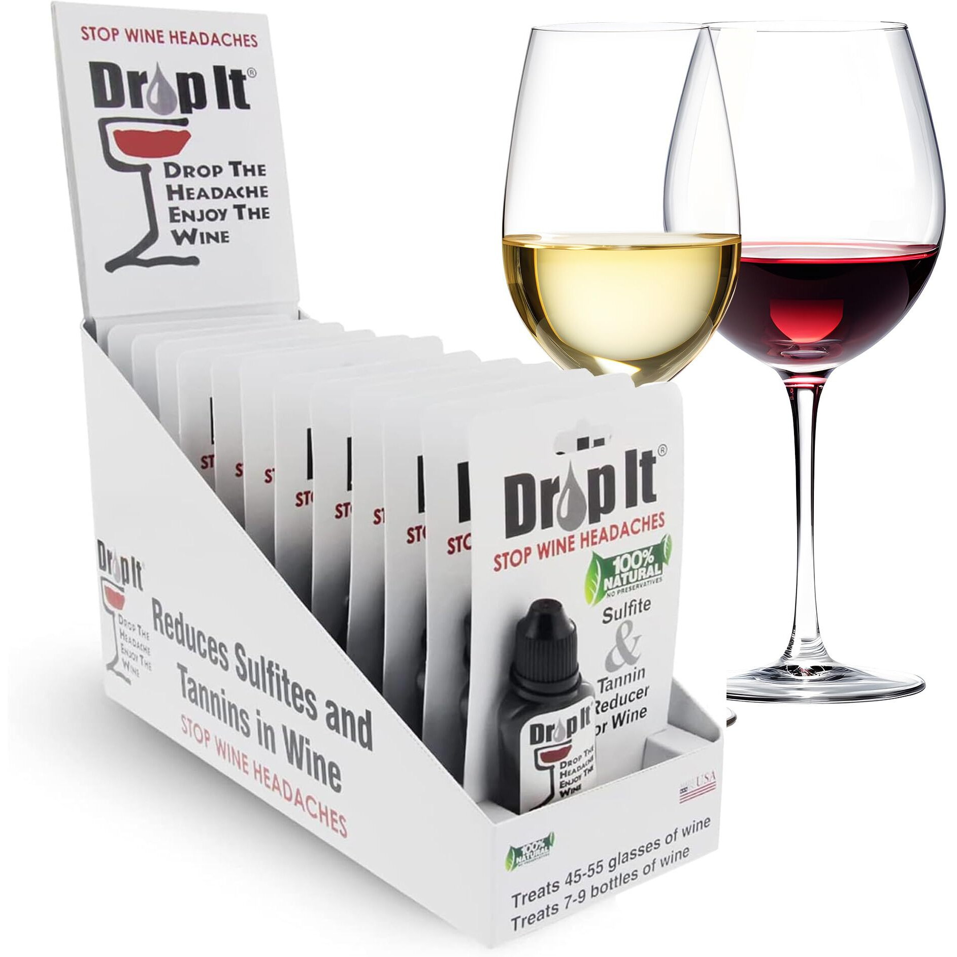 Drop It Wine Drops 12 Pack - Naturally Reduces Wine Sulfites & Tannins - Can Eliminate Wine Sensitivities  Allergies  And Histamines - Wine Wand Alternative - Usa Made - Wine Sulfite Remover
