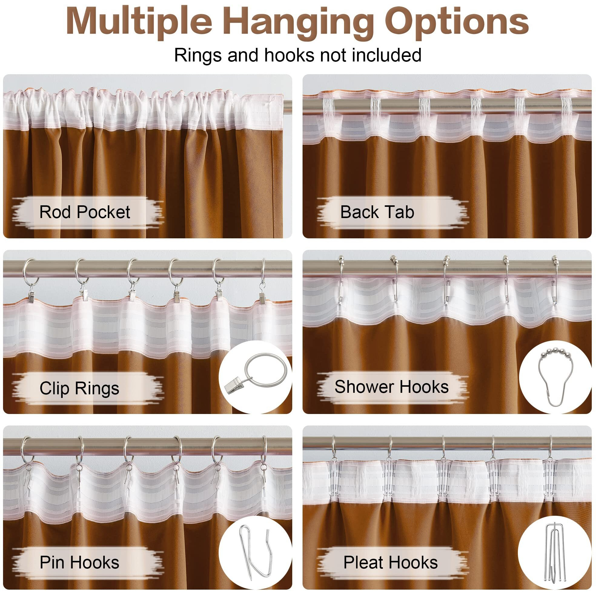 Dualife Brown Orange Blackout Curtains Living Room 96 Inches 2 Panels - Back Tab And Rod Pocket Boho Fall Decor Room Darkening Bedroom Curtains Drapes  Golden Oak Color