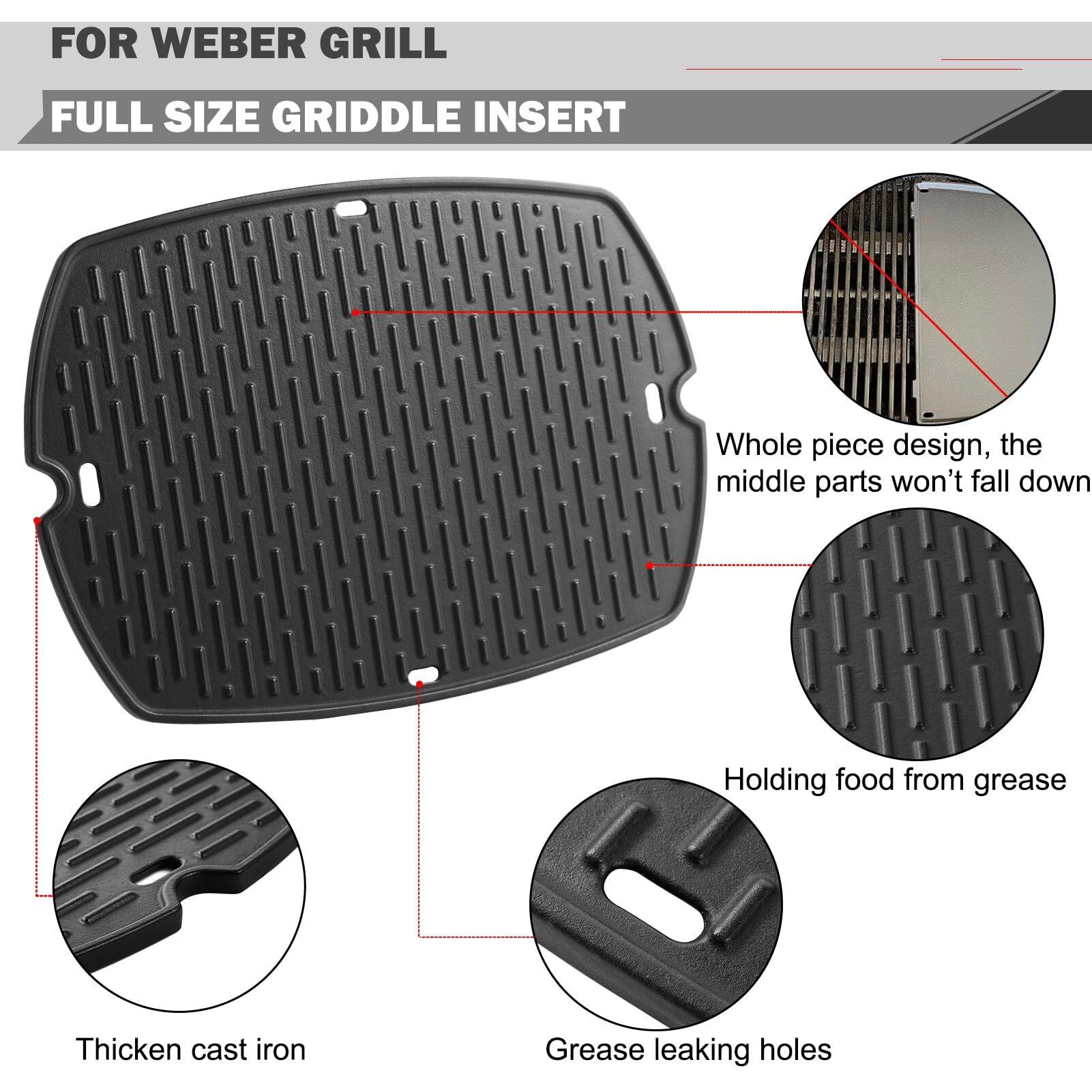 Q1200 Griddle Replacement Parts For Weber Q1000 Grill Parts Weber Q1200 Q120 Q100 Q140 Q1400 Griddle Parts 7582 Grates 6558 Full Size Griddle Inserts Weber Q Replacement Griddle Top Plates Grate Parts