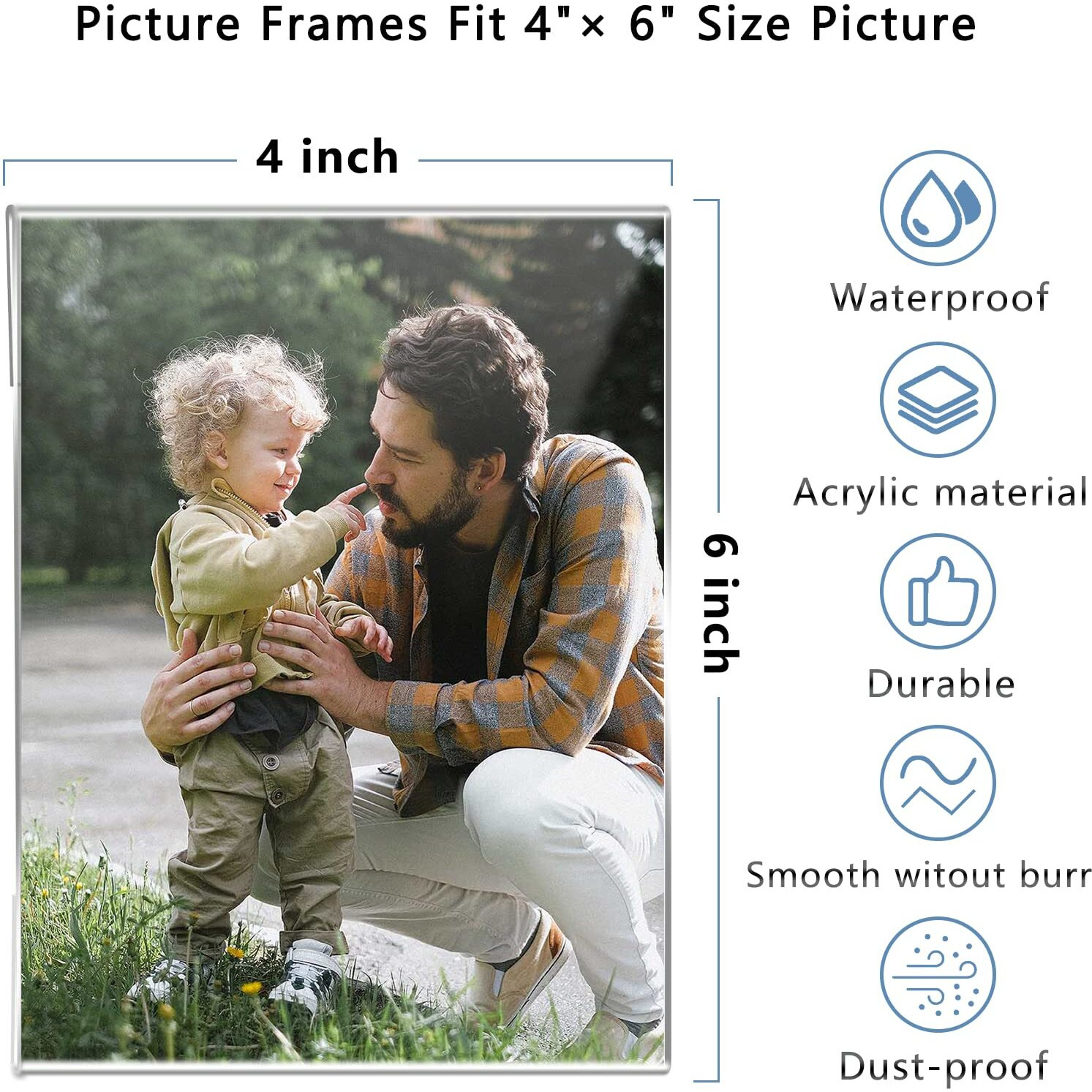 Dzz Clear Acrylic Photo Picture Frames Display Picture Wall Mounting Clear For Home School Office -Vertical  4X6  Set Of 6