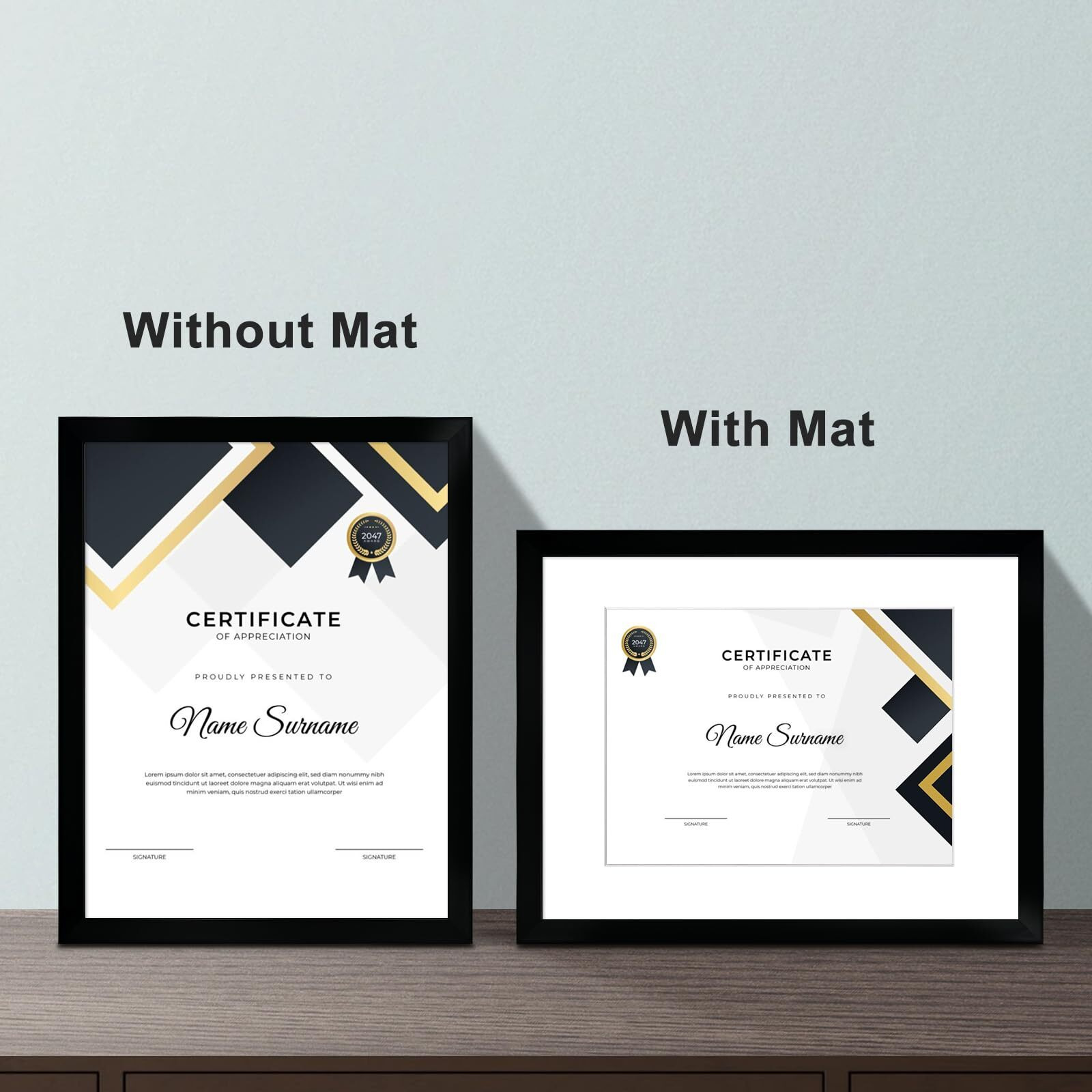 Bsrhome 8.5X11 Picture Frame Set Of 6  Certificate Document Frame  Diploma Frame  Display Pictures 6X8 With Mat Or 8.5X11 Without Mat  Black