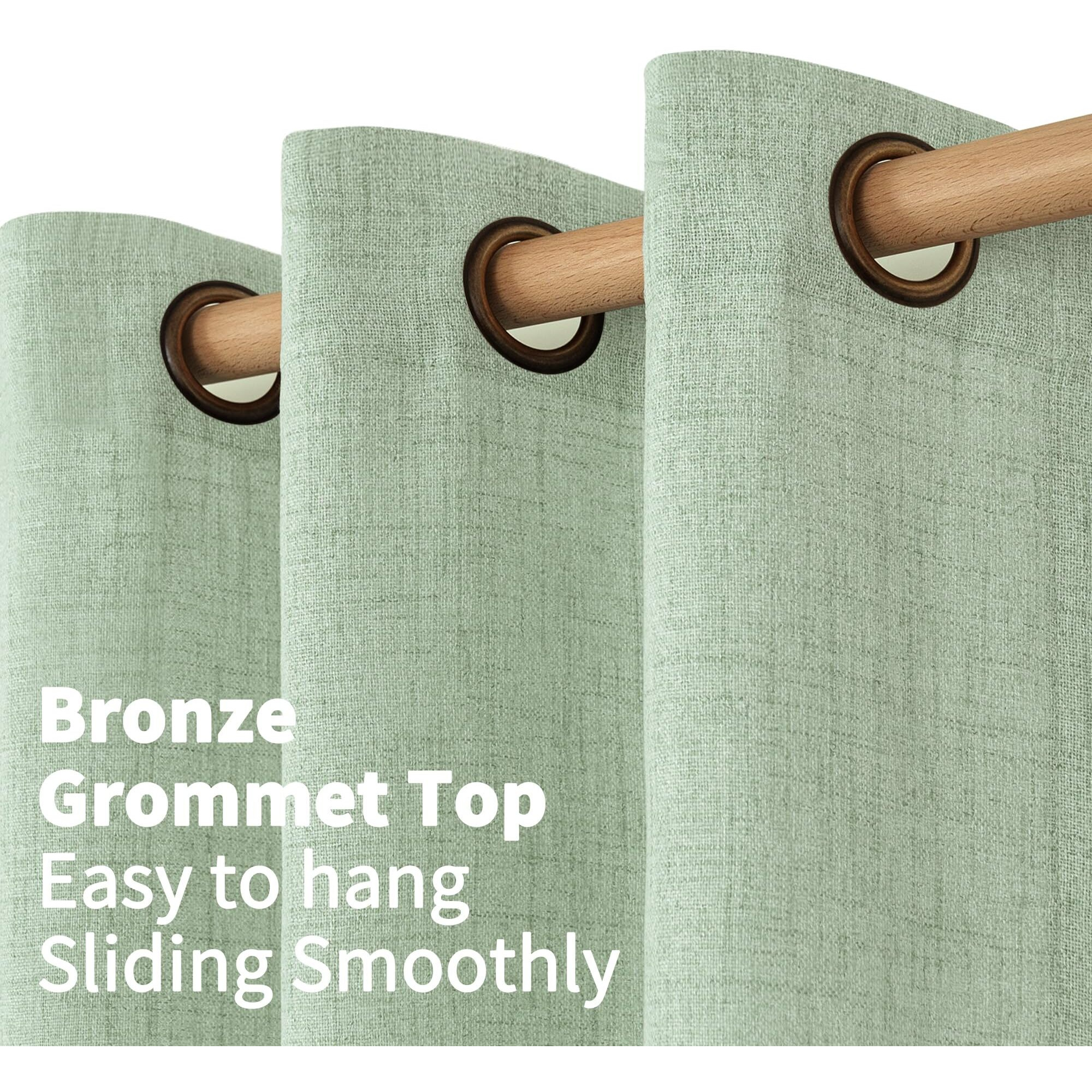 Youngstex Sage Green Linen Curtains 40 Inches Length For Kitchen Textured Short Window Drapes With Bronze Grommet Privacy Light Filtering For Bedroom Bathroom Cafe  42 X 40 Inch  2 Panels