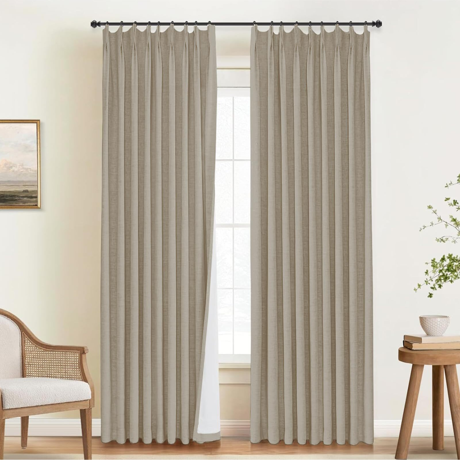 Inovaday Pinch Pleated Curtains Blackout  Curtains 84 Inches 2 Panels Set  100% Blackout Curtains For Bedroom Thermal Insulated Linen Pinch Pleat Blackout Drapes With Hooks W40 X L84  Grey Beige