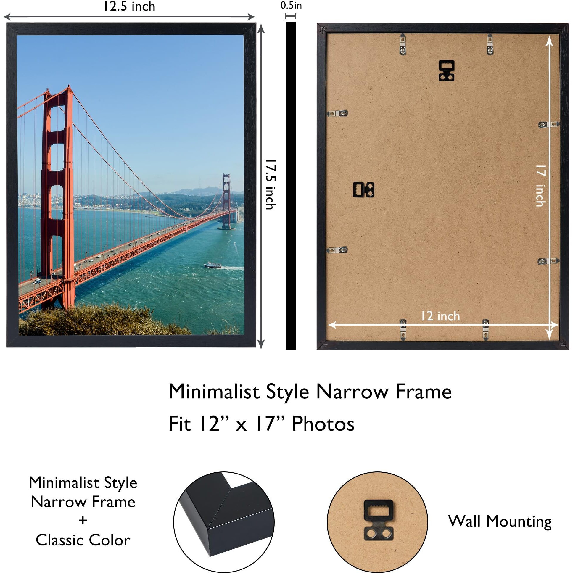 Heytuya 12X17 Inch Picture Frame Black For Wall Hanging  12 X 17 Frame Wall Gallery Photo Frame With Durable Shatter Resistant Plexiglas Black
