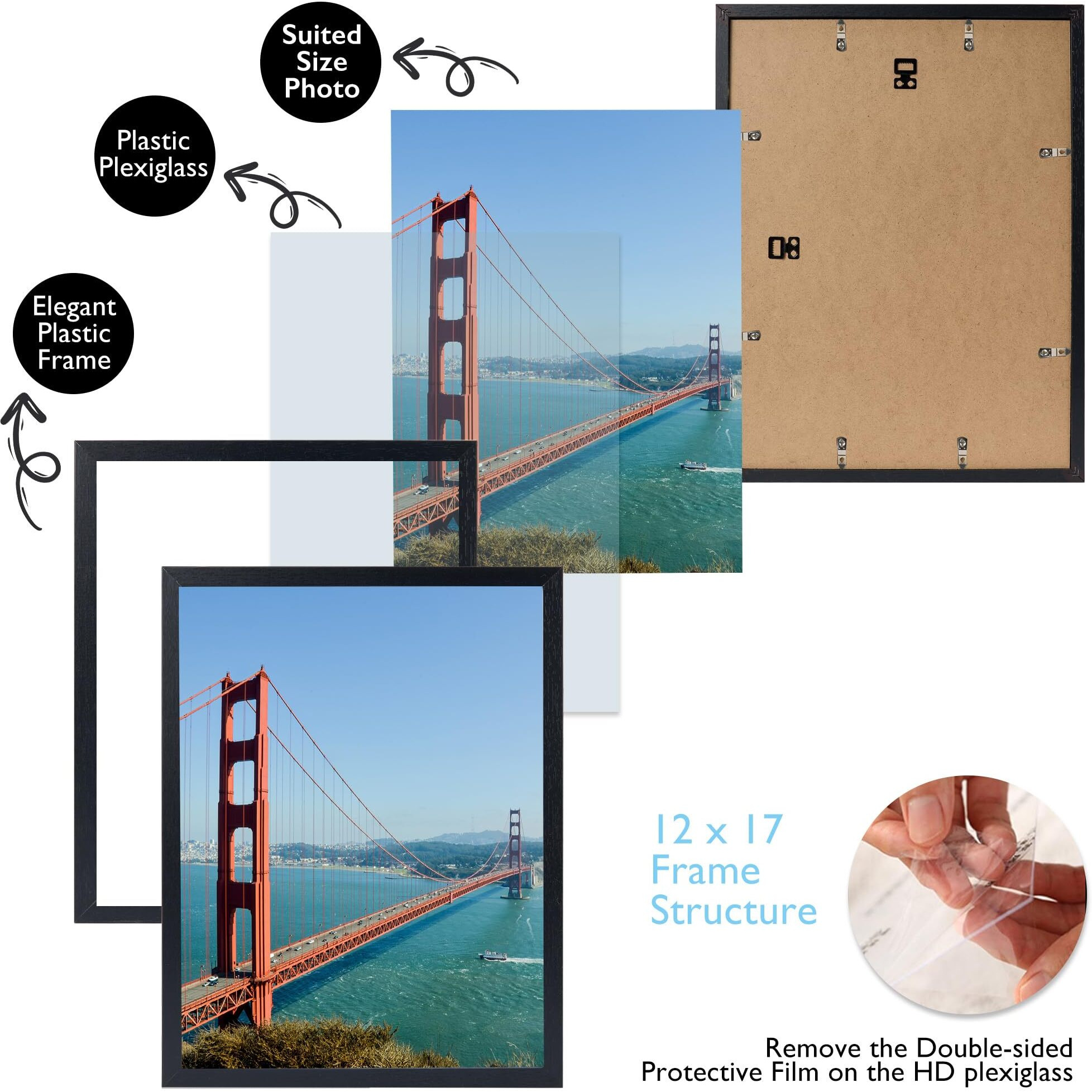 Heytuya 12X17 Inch Picture Frame Black For Wall Hanging  12 X 17 Frame Wall Gallery Photo Frame With Durable Shatter Resistant Plexiglas Black