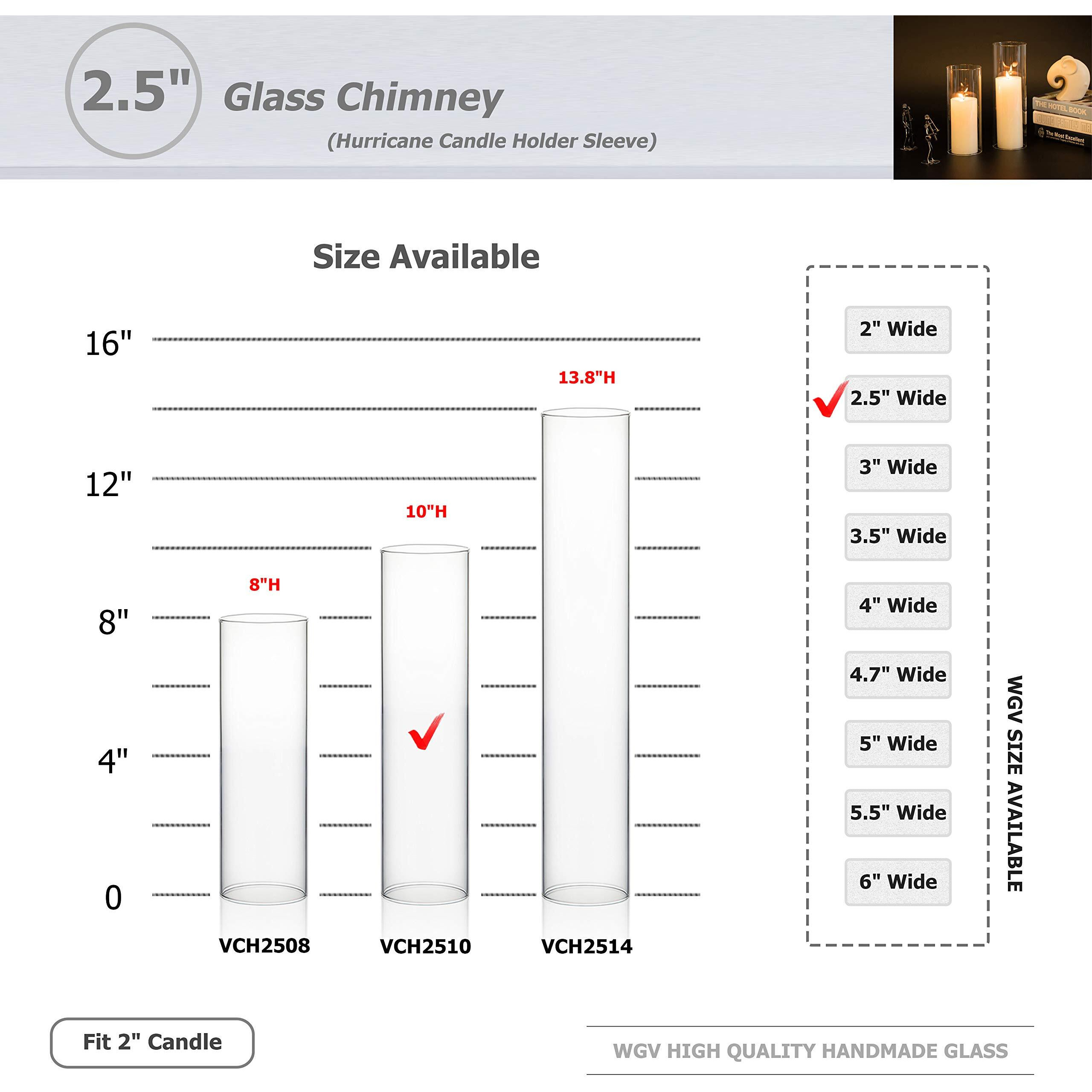 Wgvi Hurricane Candle Holder Sleeve  Wide 2.5""  Height 10""  Clear Glass Cylinder Candleholder  Chimney Tube  Open Ended Candle Shade  1 Piece