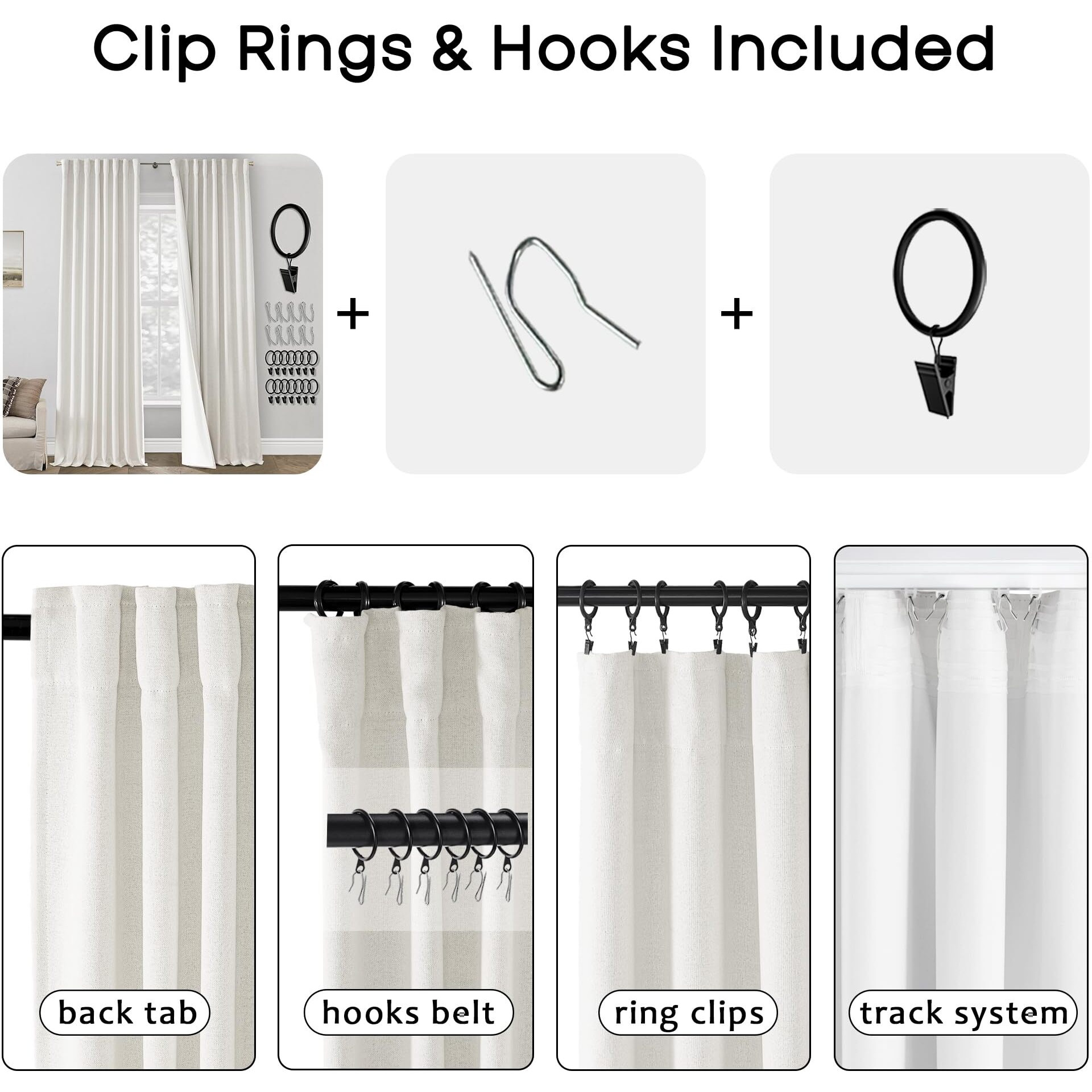 Panelsburg 108 Inch Long Off White Blackout Curtains 2 Panel Set Pleated Back Tab Linen Room Darkening Black Out Window Drapes For Living Room