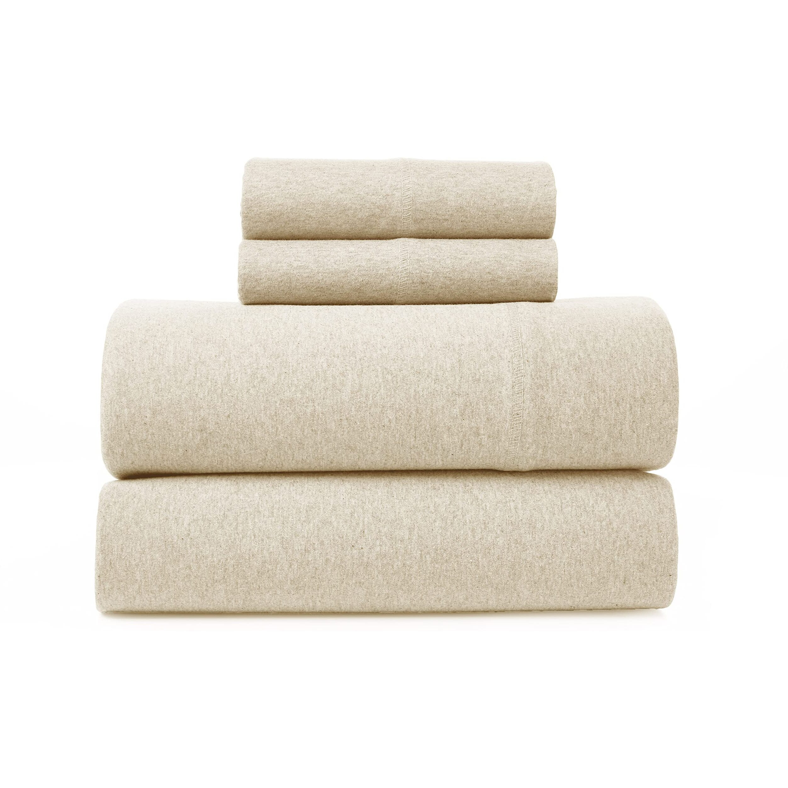 Bed Inc Road Trip America Jersey Sheets Full Set - Cotton (4 Pieces) Deep Pockets T-Shirt Soft Knit Stretchy Jersey Full Size Sheet Sets Set - 1 Flat 1 Fitted 2 Pillowcases (Oatmeal  Full)