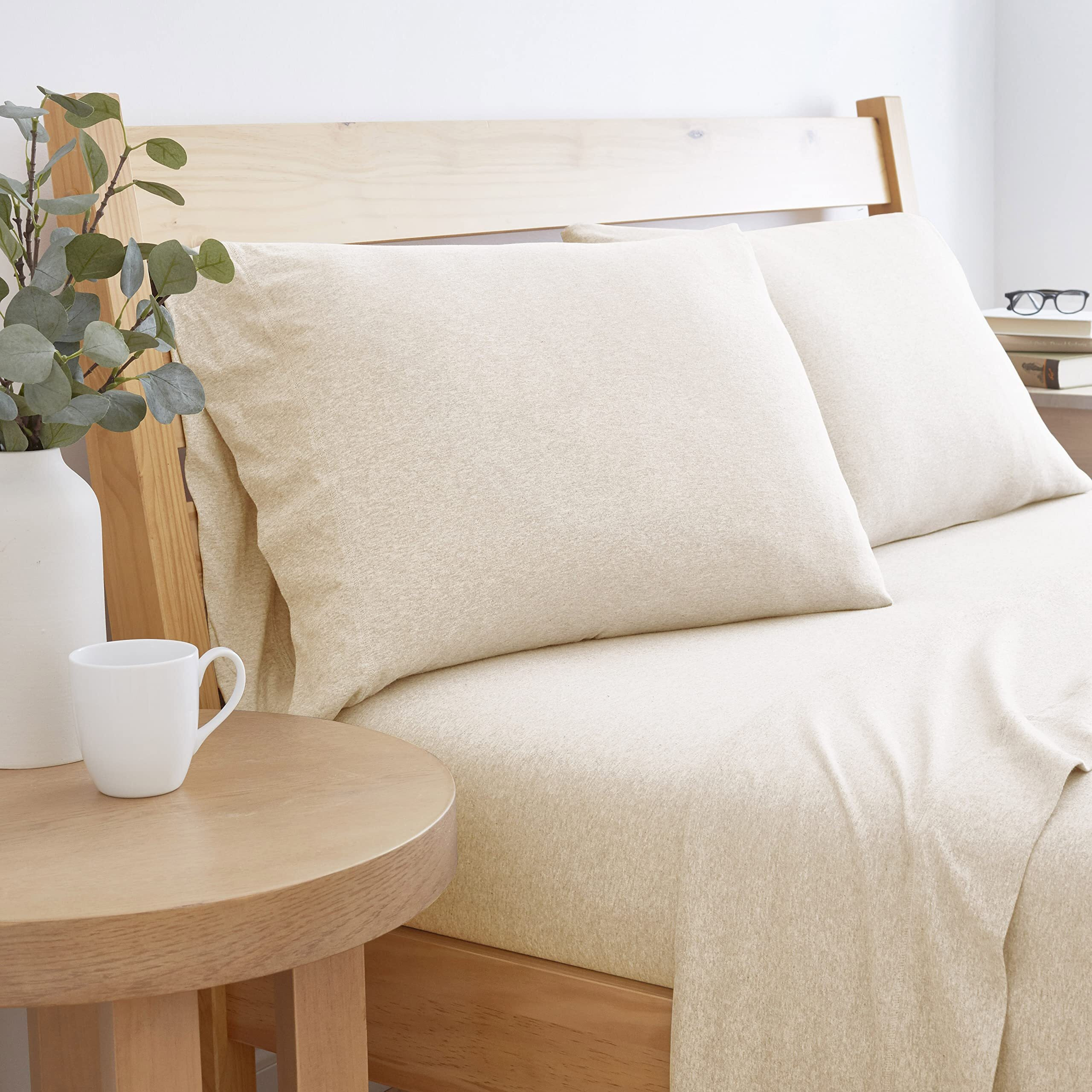 Bed Inc Road Trip America Jersey Sheets Full Set - Cotton (4 Pieces) Deep Pockets T-Shirt Soft Knit Stretchy Jersey Full Size Sheet Sets Set - 1 Flat 1 Fitted 2 Pillowcases (Oatmeal  Full)