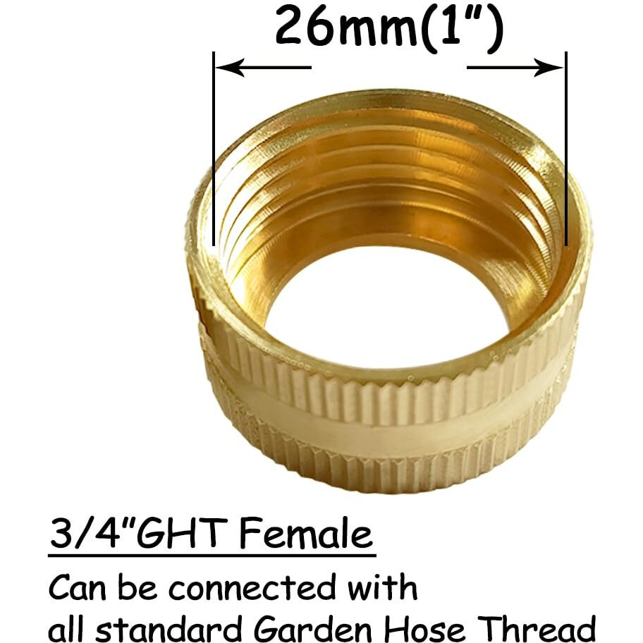 Uenede 2Pcs Brass Garden Hose Reducer Swivel Connector 3/4"&quotGht Female To 3/8"&quotNpt Male Threaded Reducing Convert Adapter Garden Hose Pipe Fittings