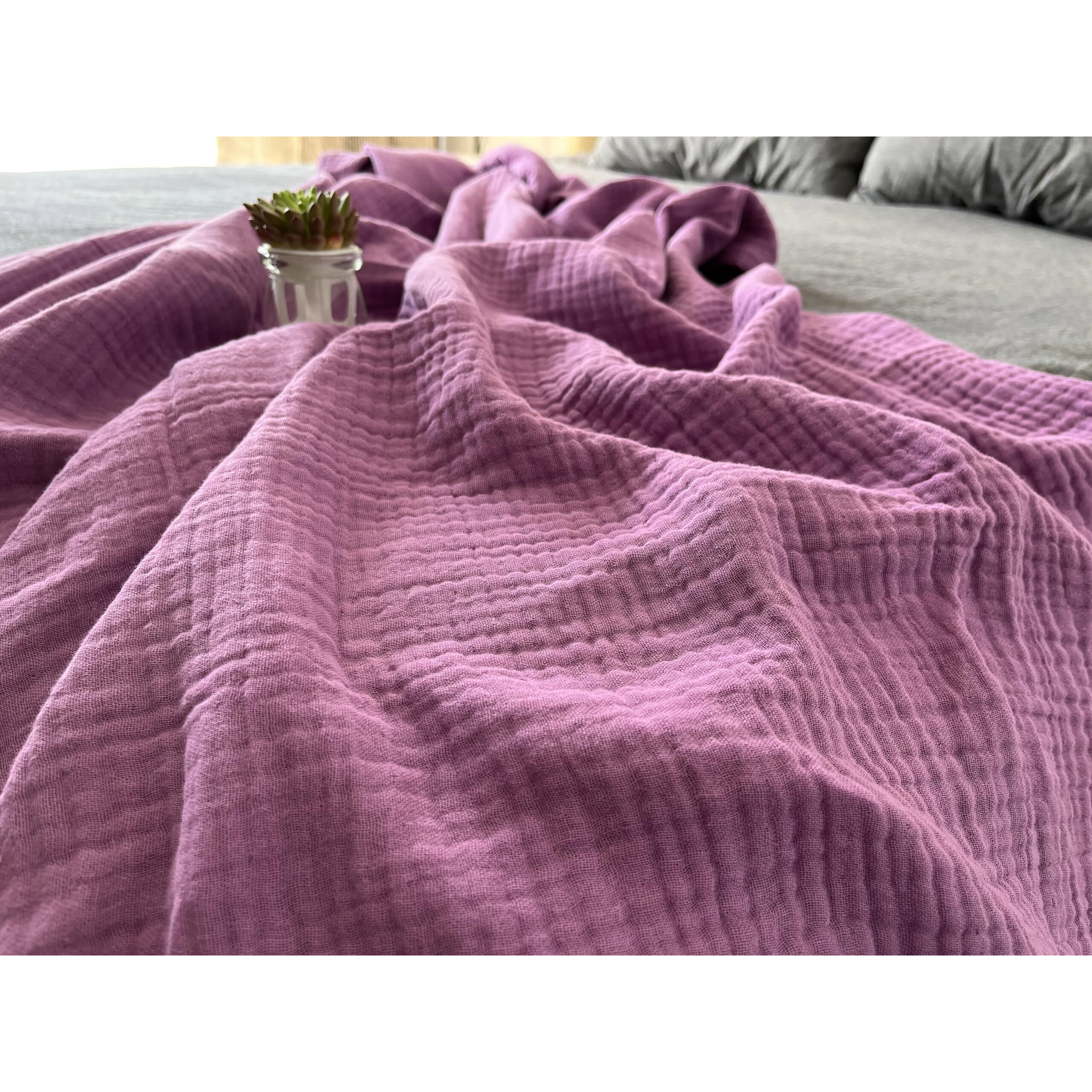 Kyrahome 100% Organic Cotton 55"&quotX60"" Muslin Throw Blankets For Couch Adult Outdoor  Hand-Plant Dyed Breathable Soft Lightweight Gauze Blankets All Season (Pale Purple/Lavender)
