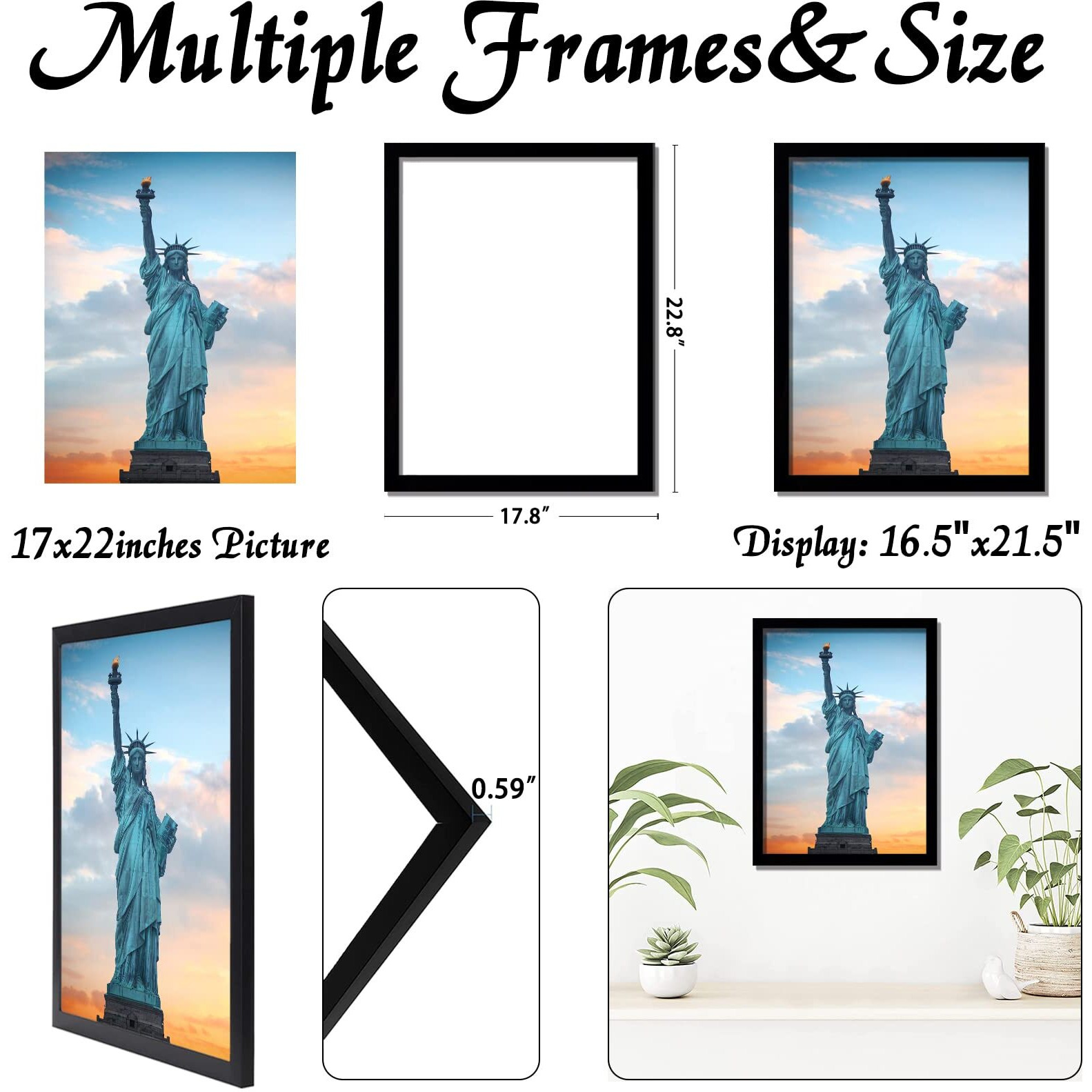 Omaigar 17X22 Picture Frame For 17By22 Poster Photo Canvas Certificate Black High Transparent Photo Frame Wall Desktop Horizontal Vertical 17 X 22