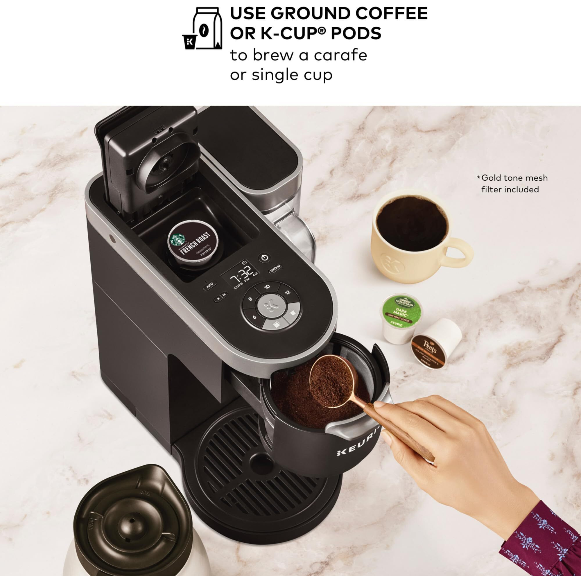 Keurig K-Duo Plus Single Serve & Carafe Coffee Maker  Multi-Position 60Oz Removable Reservoir  Programmable Auto Brew Carafe  Black