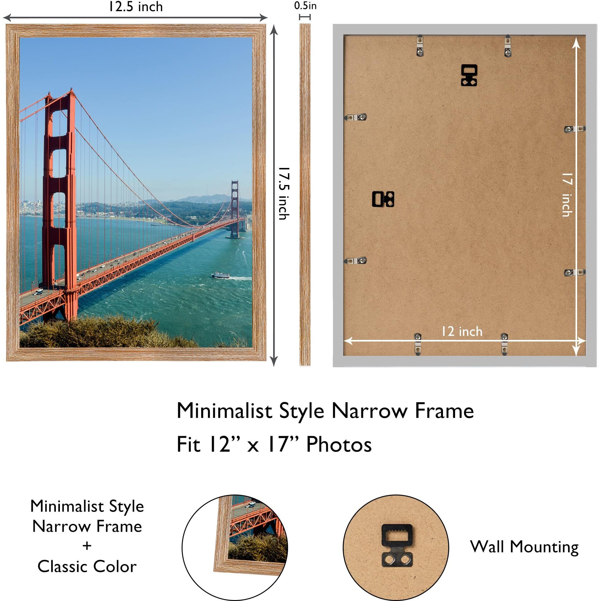 Heytuya 12X17 Picture Frame Rustic Brown For Wall Hanging  12 X 17 Frame Wall Gallery Photo Frame With Durable Shatter Resistant Plexiglas Rustic Brown
