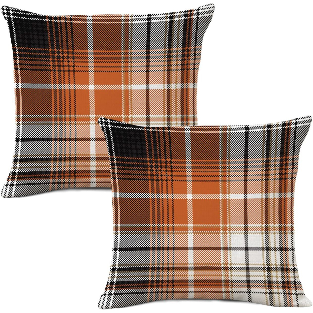 Aofanggo Fall Pillow Covers 16X16 Set Of 2 Autumn Decorative Black Orange Seamless Plaids Check Throw Pillow Cases Cushion Covers Halloween Farmhouse Thanksgiving Home DCor