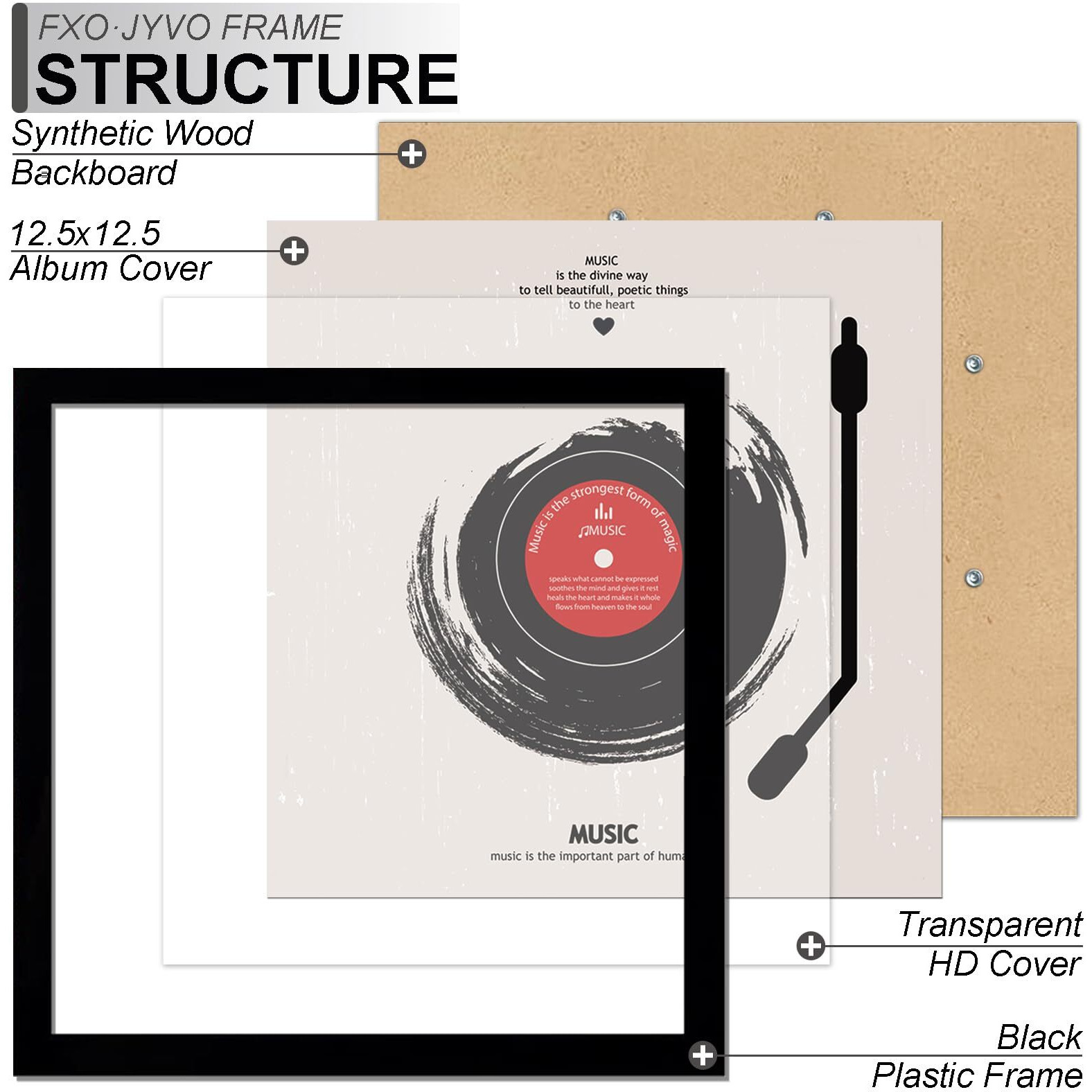 Fxojyvo Vinyl Record Frame For The Wall Display Album Cover  Black 12.5 X 12.5 Frame For Any 12 Inch Lp Record With Cover - 1 Pack/Black