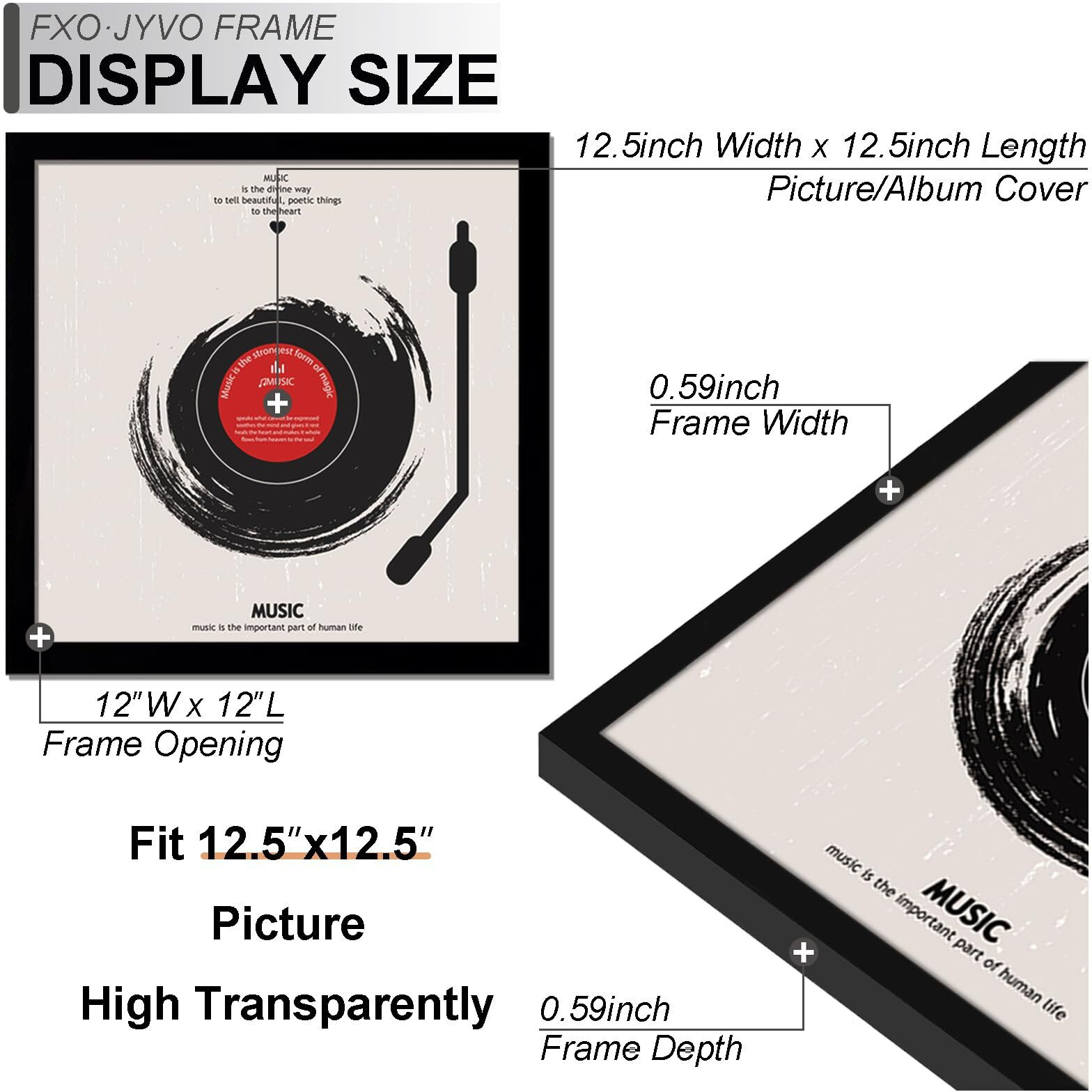 Fxojyvo Vinyl Record Frame For The Wall Display Album Cover  Black 12.5 X 12.5 Frame For Any 12 Inch Lp Record With Cover - 1 Pack/Black