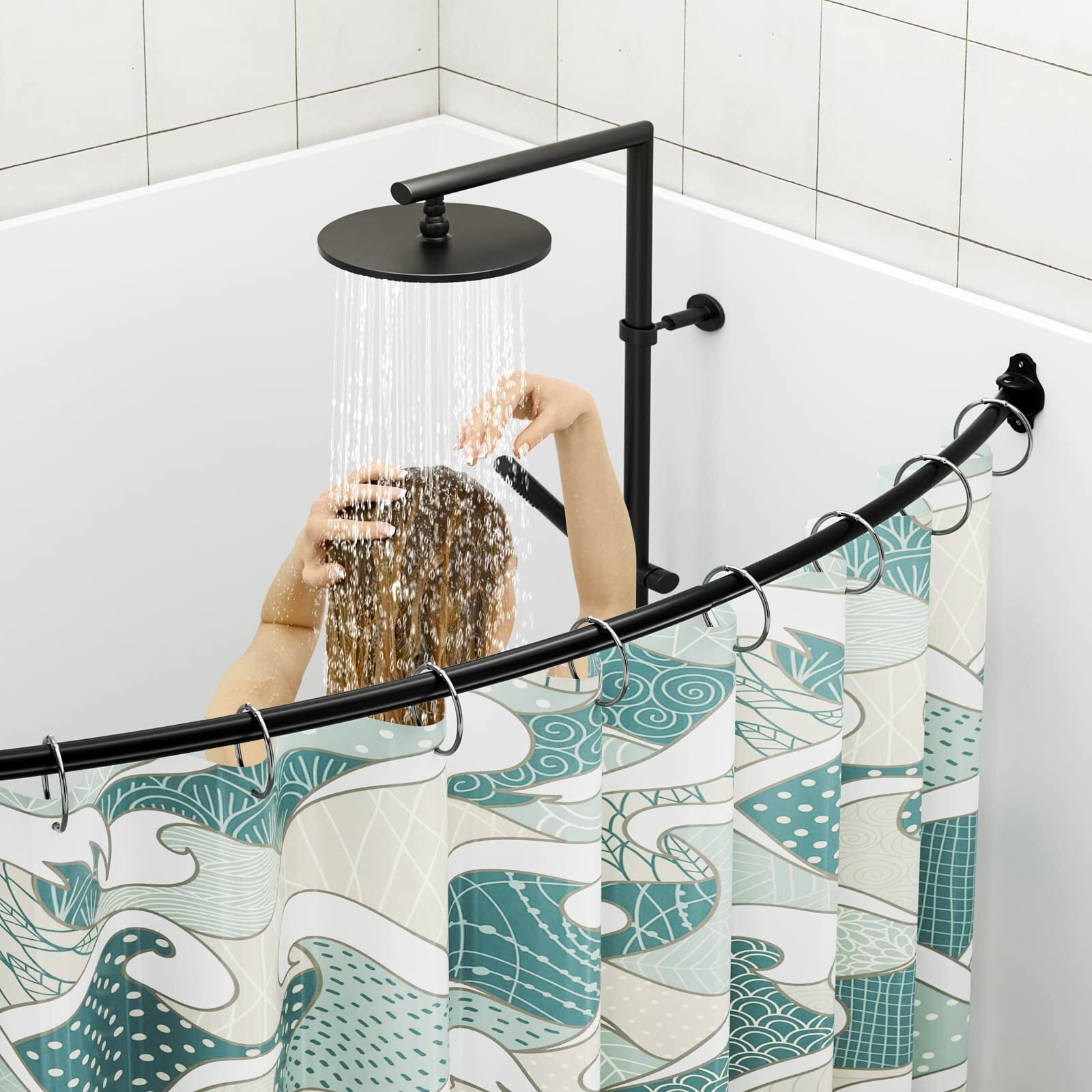 Mcrbeay Curved Shower Curtain Rod  Adjustable 48-85 Inches Extra Wide Curved Shower Rods For Bathroom  Rust Proof Shower Rod  Premium Stainless Steel Curved Curtain Rod For Shower  Bathtub  Black