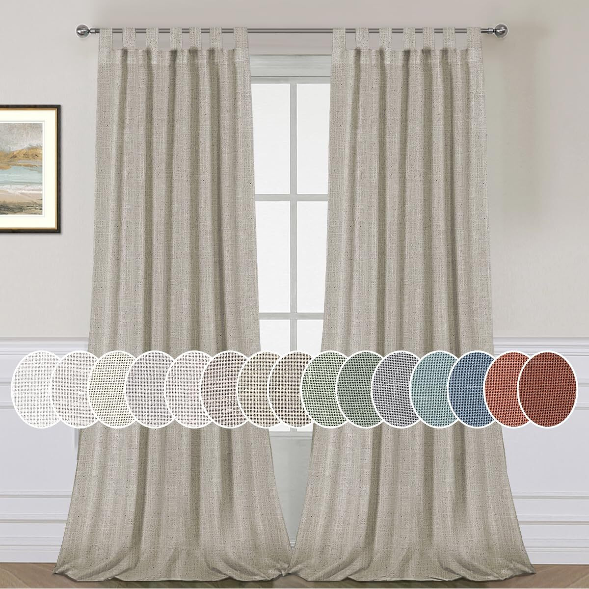 H.Versailtex Natural Linen Curtains Linen Textured Semi Sheer Curtain Light Filtering Tab Top Window Treatments Panels Highly Durable Curtain Panels For Bedroom (2 Panels  52"" X 96""  Oatmeal)
