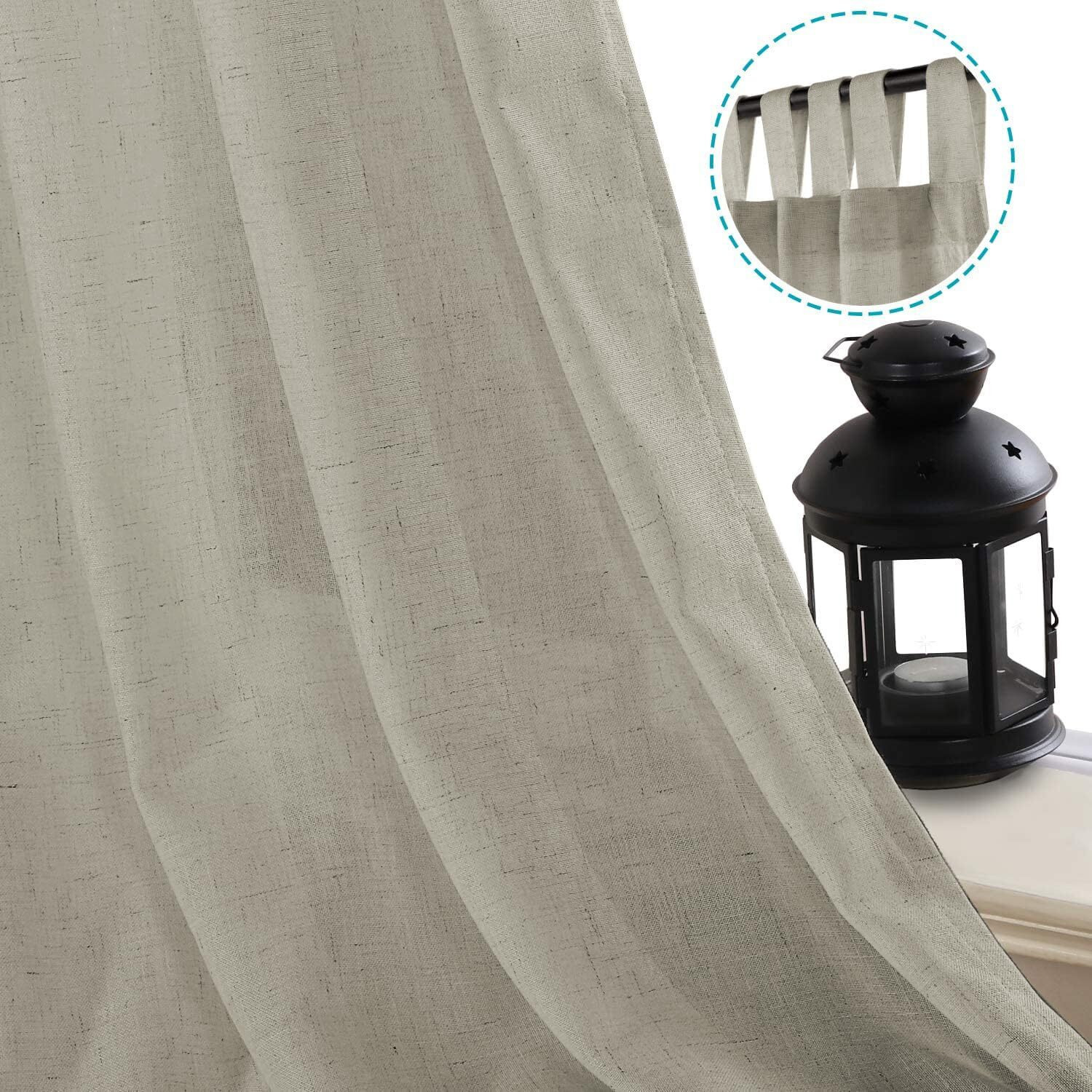 H.Versailtex Natural Linen Curtains Linen Textured Semi Sheer Curtain Light Filtering Tab Top Window Treatments Panels Highly Durable Curtain Panels For Bedroom (2 Panels  52"" X 96""  Oatmeal)