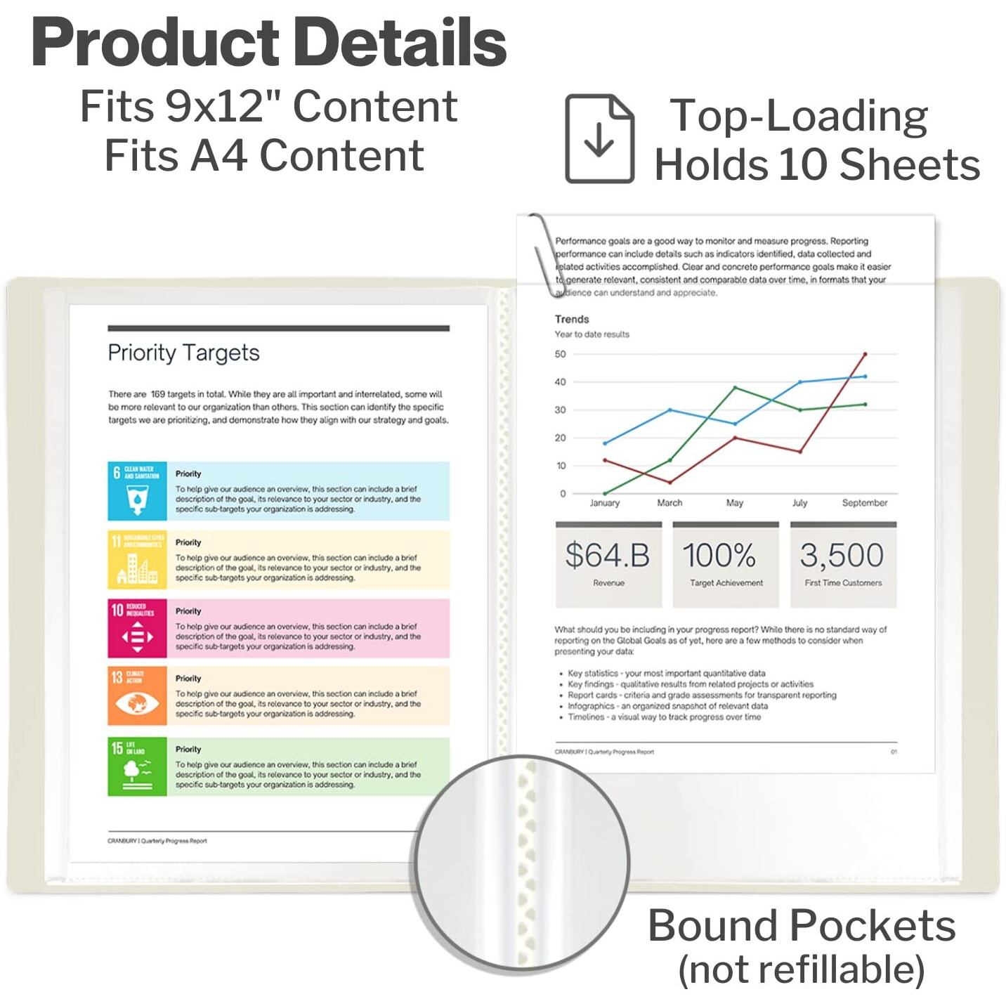 Dunwell 9X12 Presentation Book - (Black)  24-Pocket Binder With Plastic Sleeves  Displays 48 Pages 9 X 12 Or A4 Certificates  Portfolio  Art Work  Flexible Cover