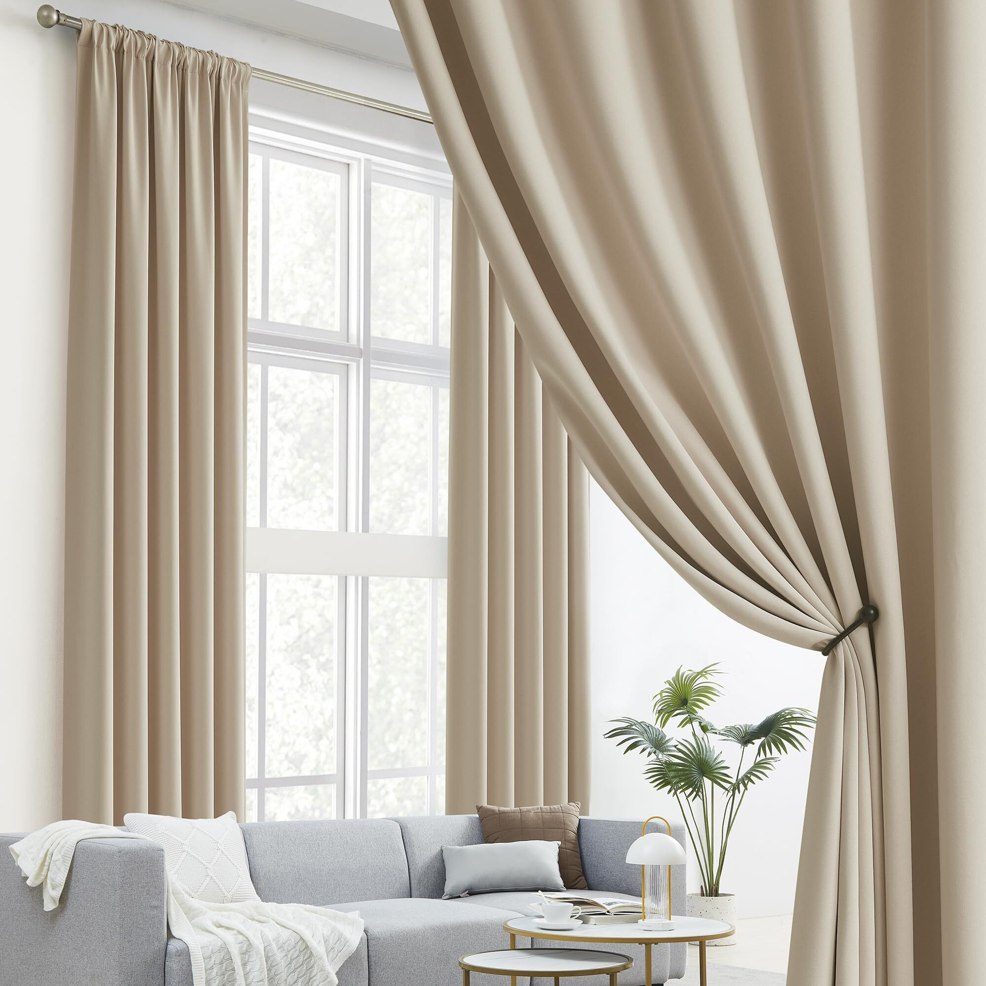 Dualife Room Darkening Curtains Rod Pocket/Back Tab 108 Inches Long Triple Weave Microfiber Privacy Draperies 52 By 108 Inch 2 Panels