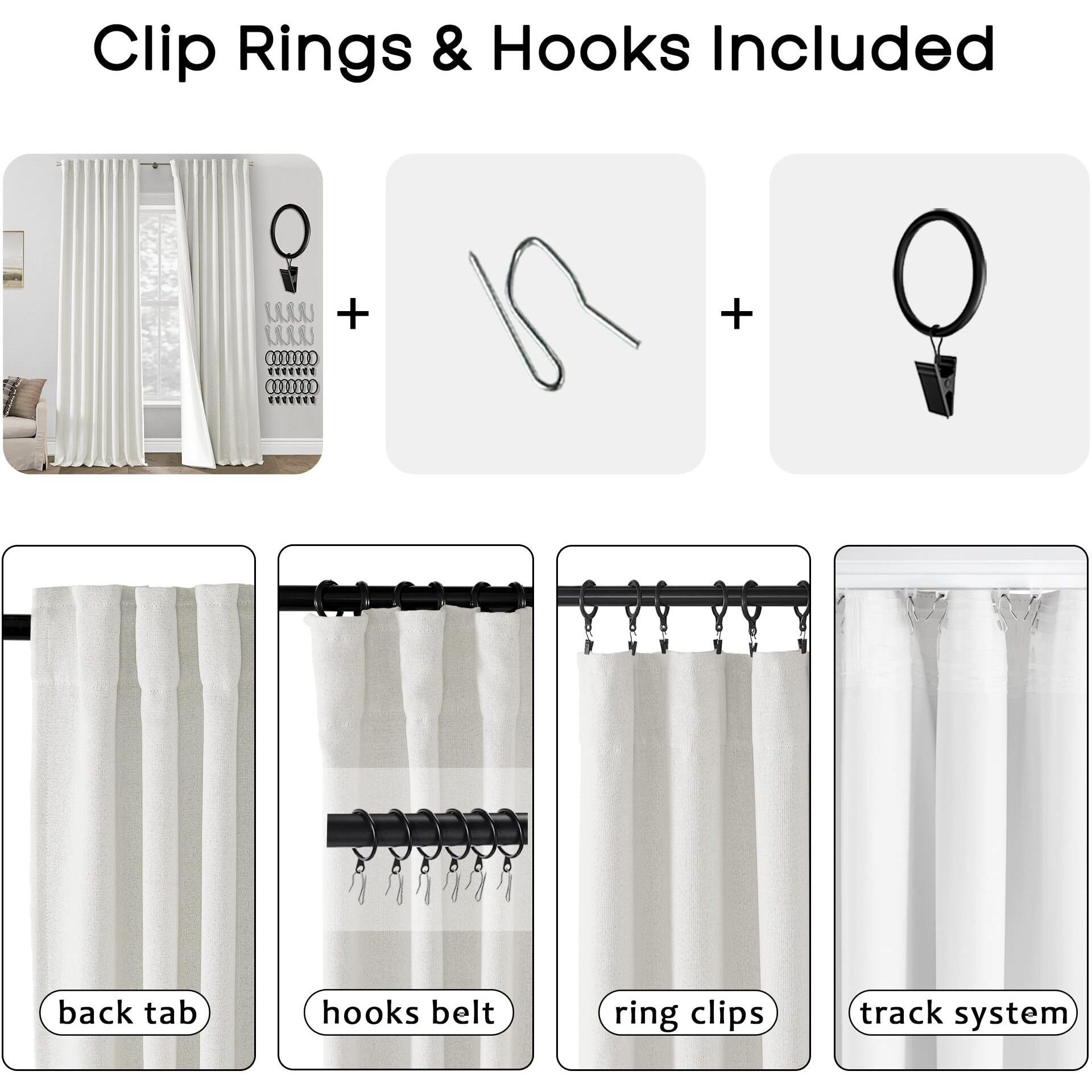 Panelsburg Off White Back Tab Room Darkening Thermal Insulated Linen Blackout Curtains 102 Inch Length 2 Panels For Living Room