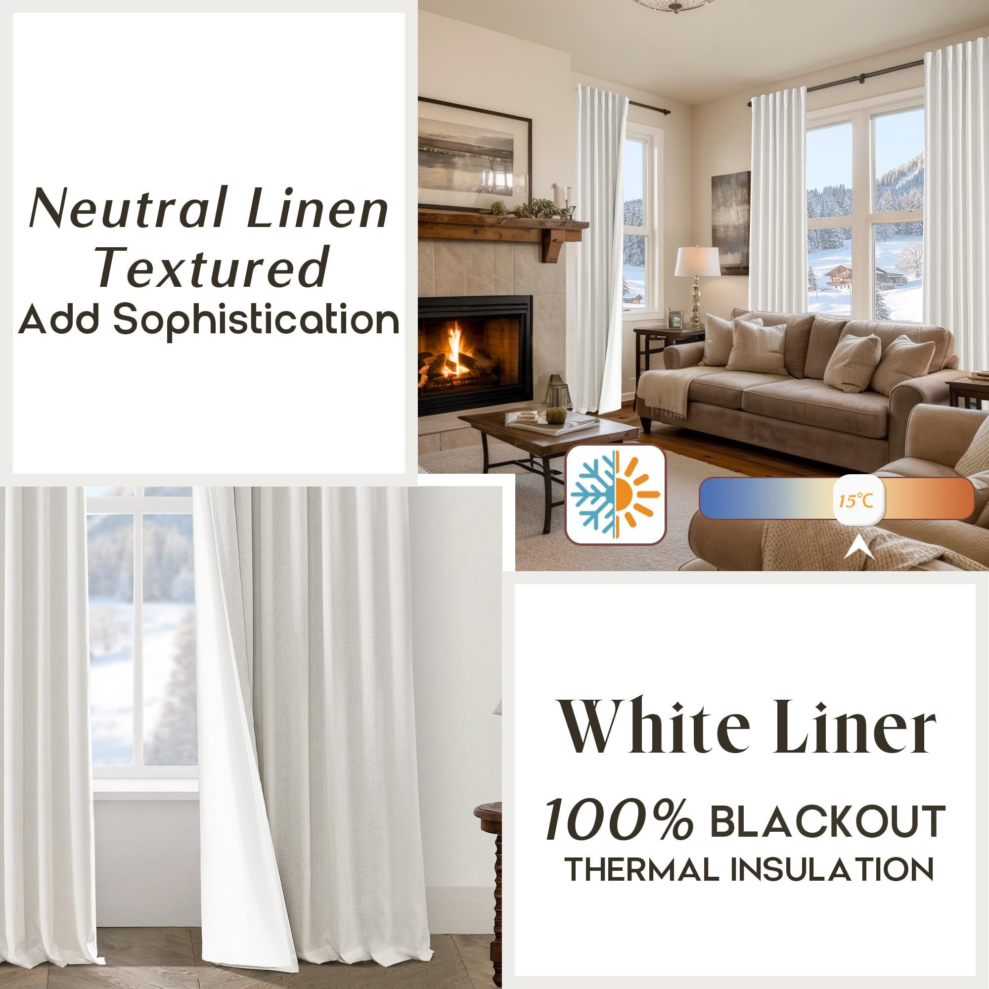 Panelsburg Off White Back Tab Room Darkening Thermal Insulated Linen Blackout Curtains 102 Inch Length 2 Panels For Living Room