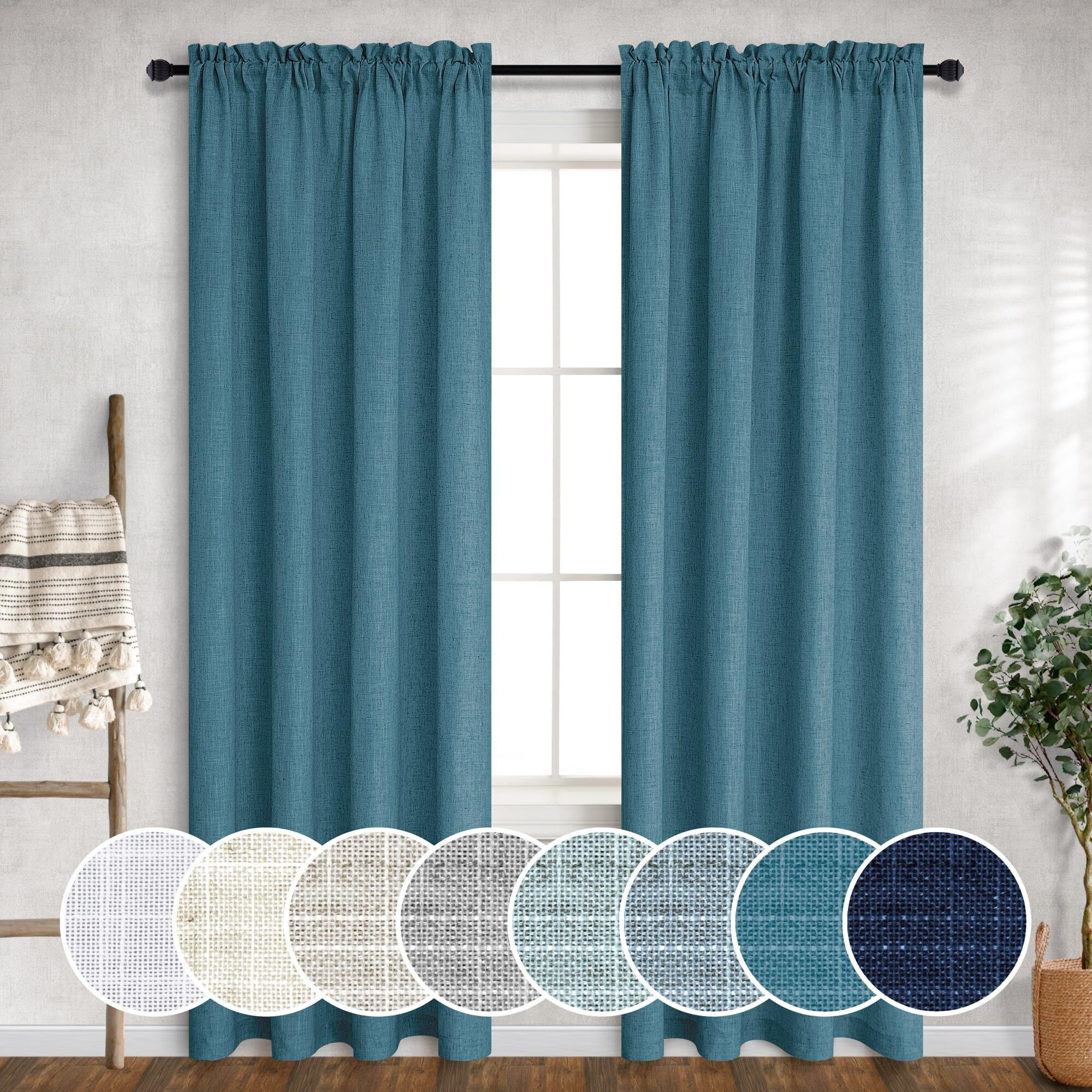 Teal Sheer Curtains 96 Inches Long For Living Room 2 Panels Rod Pocket Deep Dark Teal Turquoise Drape Muslin Cotton Marine Nautical Decor Peacock Blue Linen Curtain For Dining Room Bedroom 8Ft 52X96