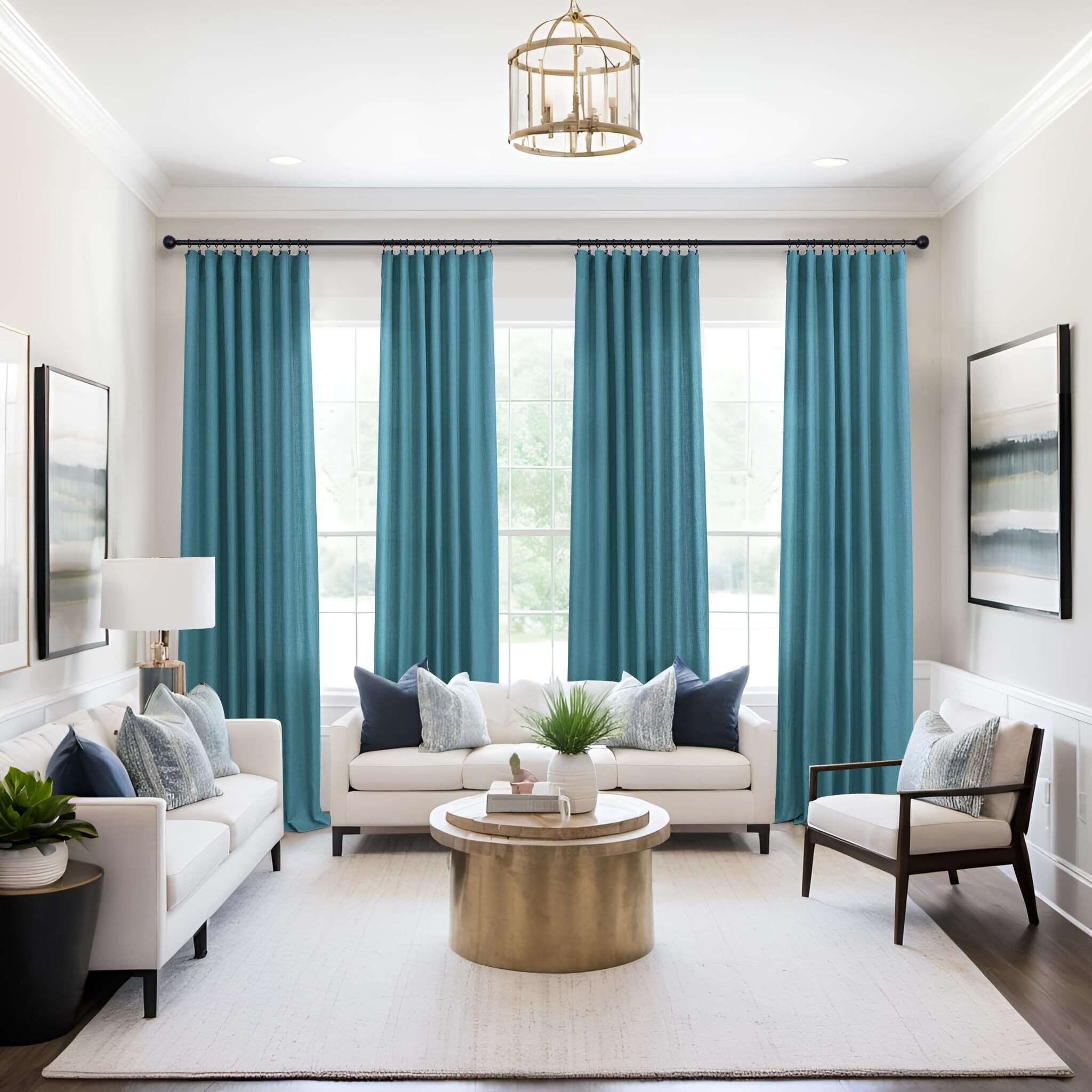 Teal Sheer Curtains 96 Inches Long For Living Room 2 Panels Rod Pocket Deep Dark Teal Turquoise Drape Muslin Cotton Marine Nautical Decor Peacock Blue Linen Curtain For Dining Room Bedroom 8Ft 52X96