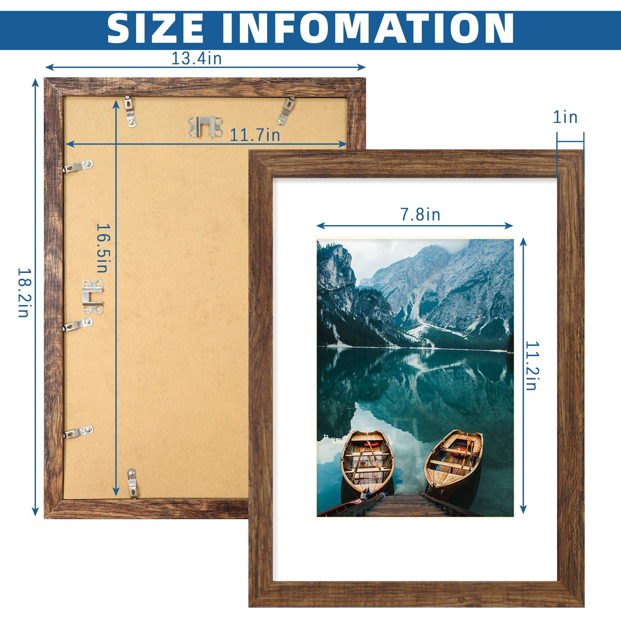 Hongkee A3 Frame Set Of 2  Rustic Brown Wood Style - Display Pictures A4 With Mat Or 11.7X16.5 Without Mat  Wall Mounting Horizontal And Vertical