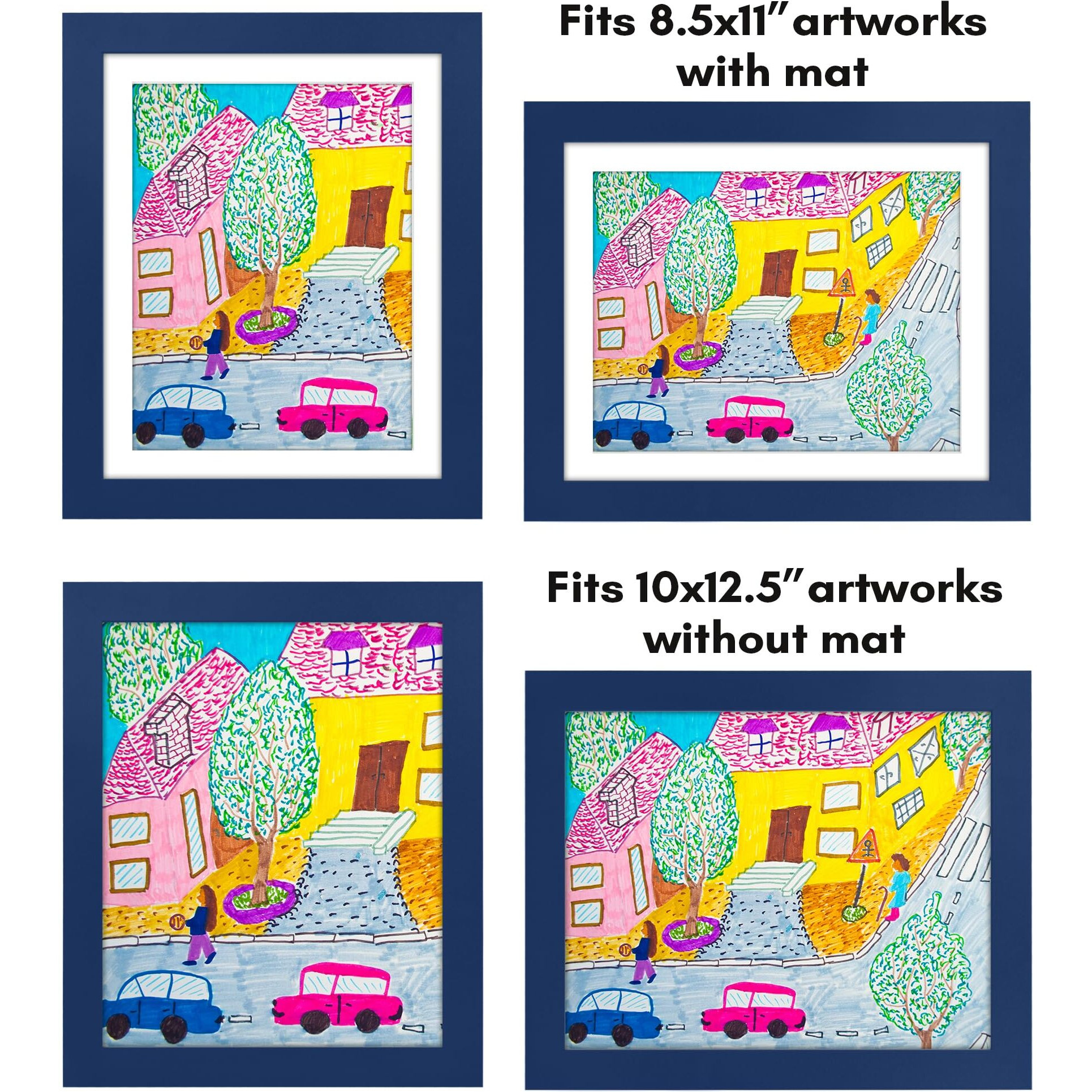 Americanflat 10X12.5 Kids Art Frame - Front Loading Picture Frame - Use As 8.5X11 Frame With Mat Or 10X12.5 Frame Without Mat - My Mini Masterpiece - Holds 100 Artworks - Navy