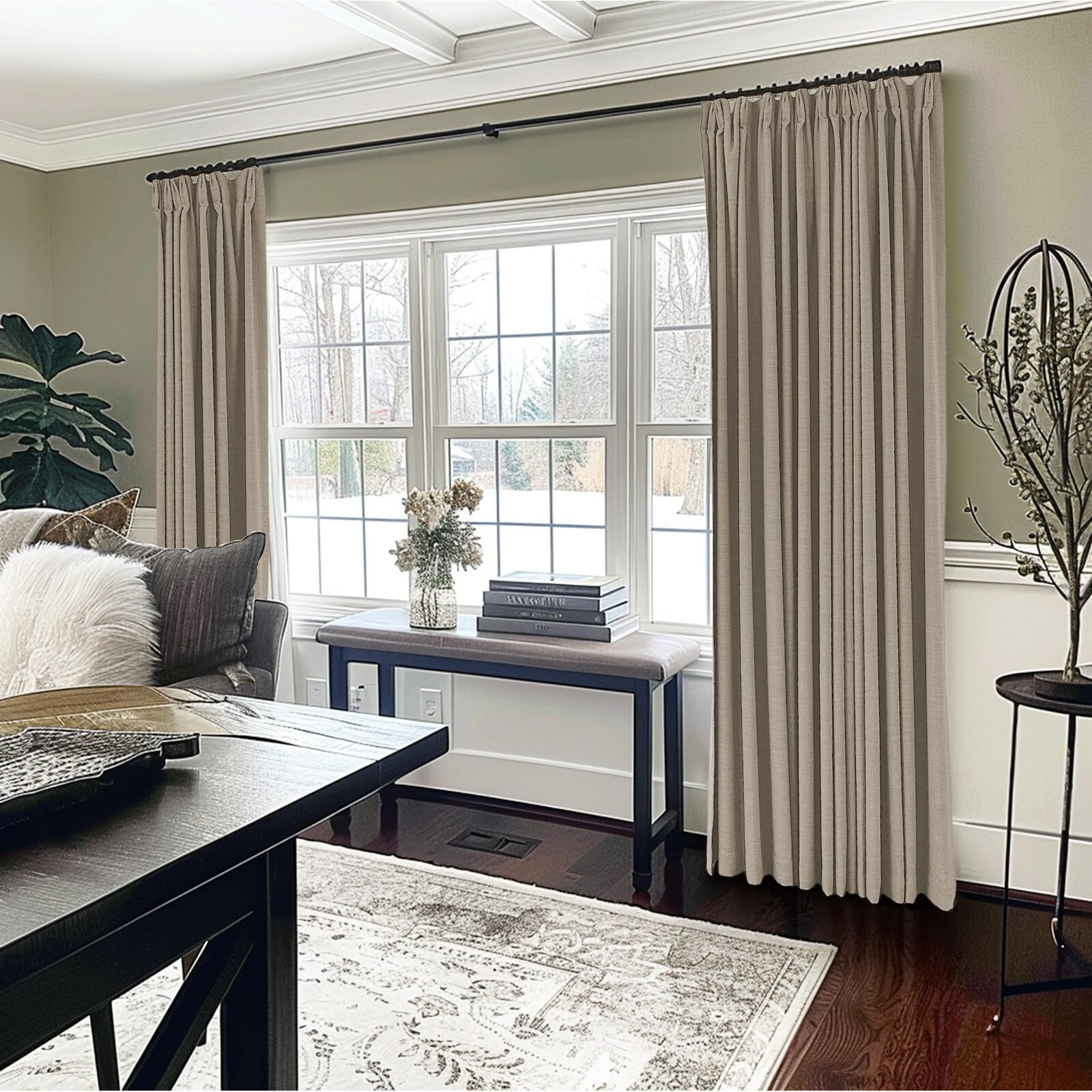 Inovaday 100% Blackout Curtains For Bedroom  Pinch Pleated Linen Blackout Curtains 120 Inch Length 2 Panels Set  Thermal Room Darkening Linen Curtain Drapes For Living Room  W40 X L120  Dark Flax