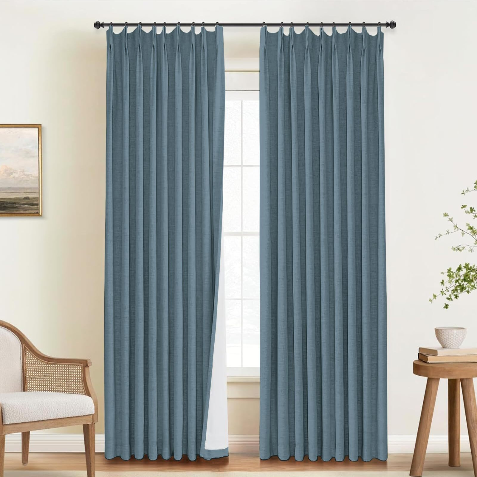 Inovaday 100% Blackout Curtains For Bedroom  Pinch Pleated Linen Blackout Curtains 96 Inch Length 2 Panels Set  Thermal Room Darkening Linen Curtain Drapes For Living Room  W40 X L96 Sea Green