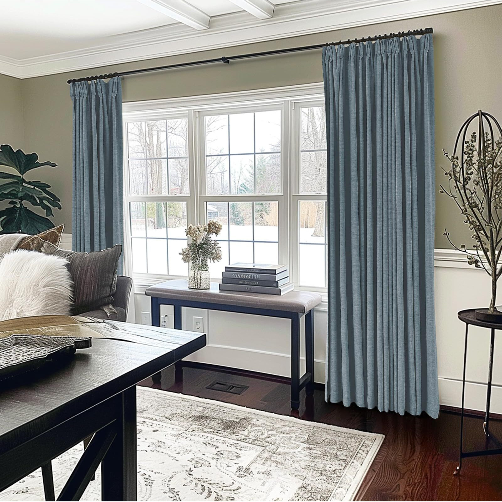 Inovaday 100% Blackout Curtains For Bedroom  Pinch Pleated Linen Blackout Curtains 96 Inch Length 2 Panels Set  Thermal Room Darkening Linen Curtain Drapes For Living Room  W40 X L96 Sea Green