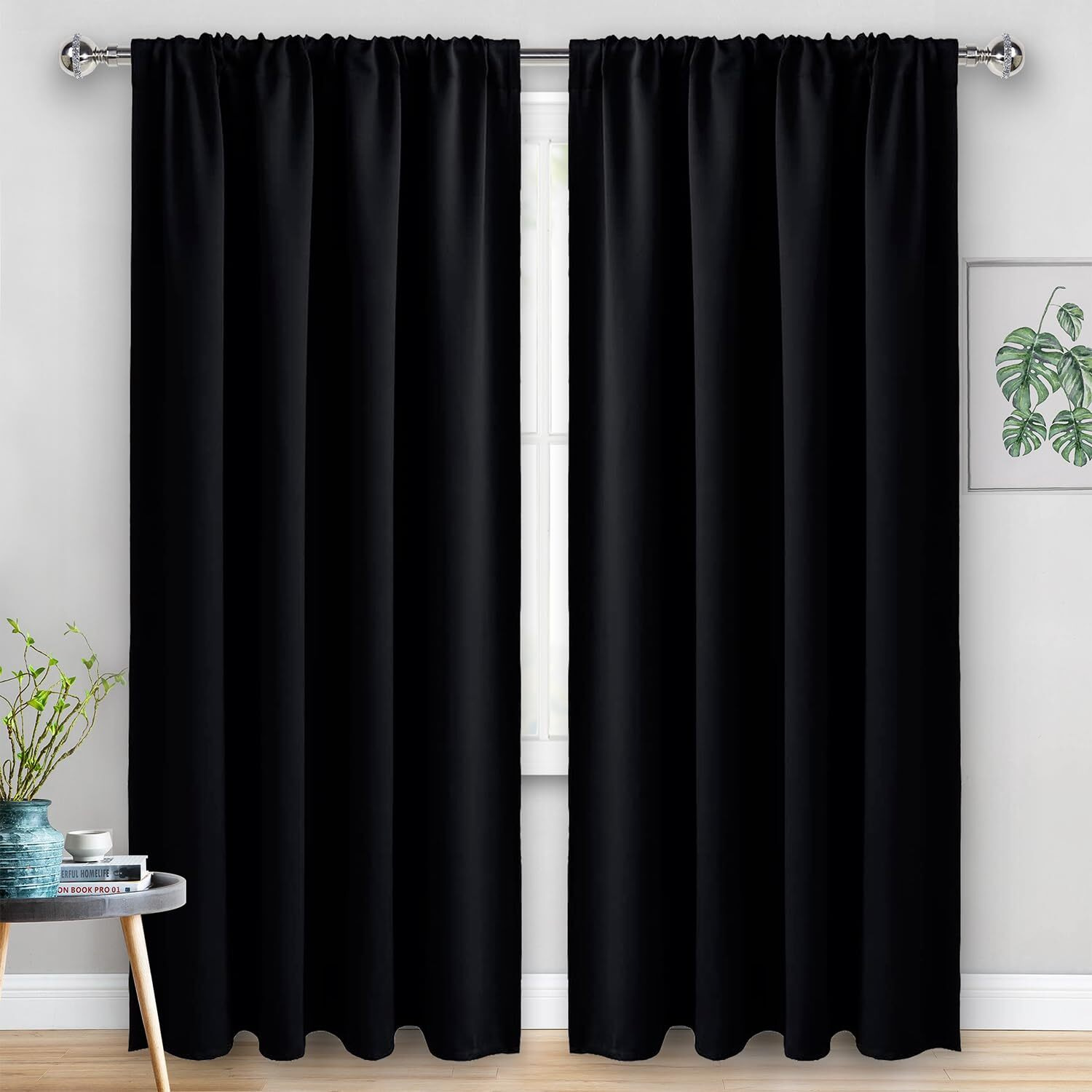 Jiuzhen Black Blackout Curtains For Bedroom - Thermal Insulated Room Darkening Black Out Curtains For Living Room  Noise Reducing Drapes  60 X 84 Inch 2 Panels With Tiebacks