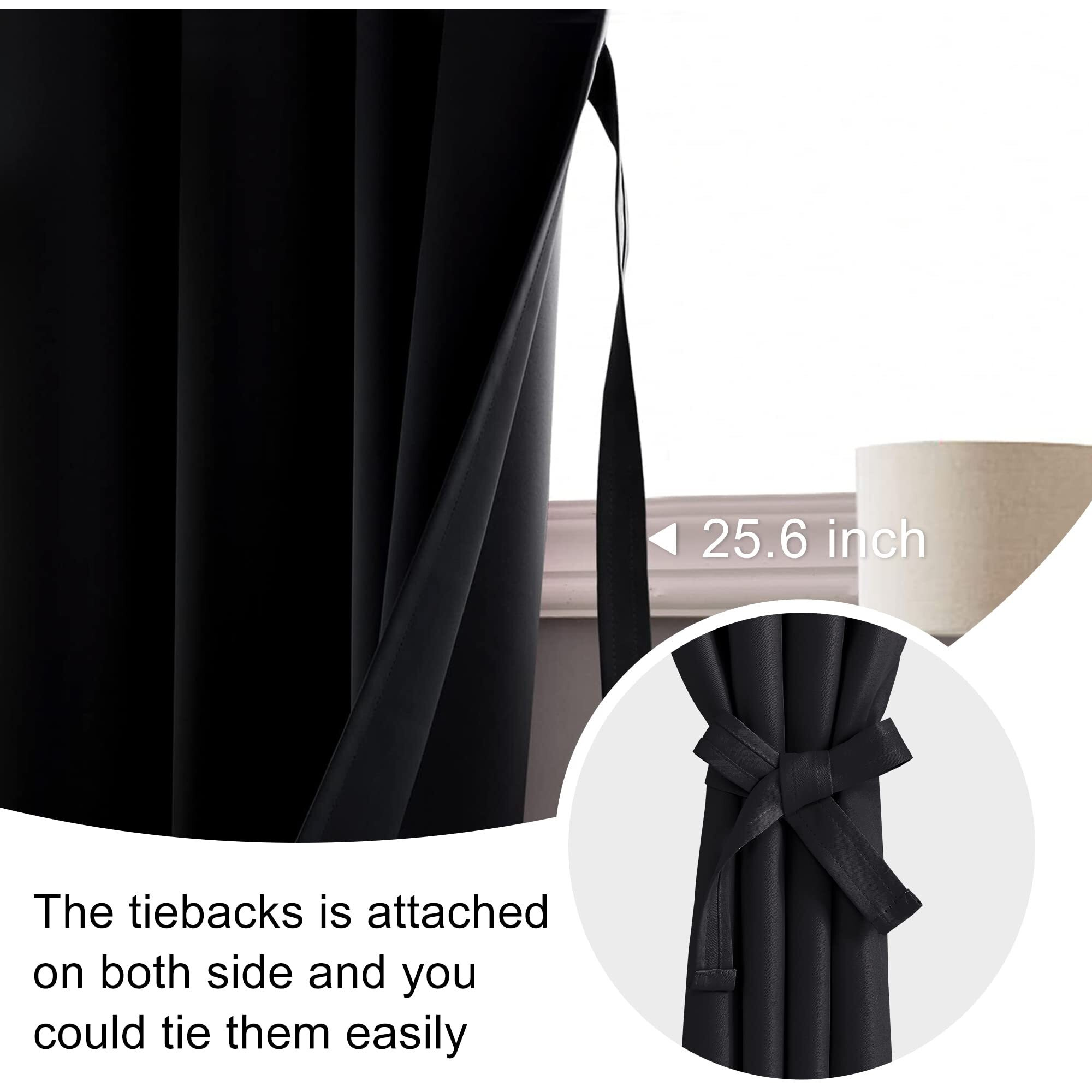 Jiuzhen Black Blackout Curtains For Bedroom - Thermal Insulated Room Darkening Black Out Curtains For Living Room  Noise Reducing Drapes  60 X 84 Inch 2 Panels With Tiebacks